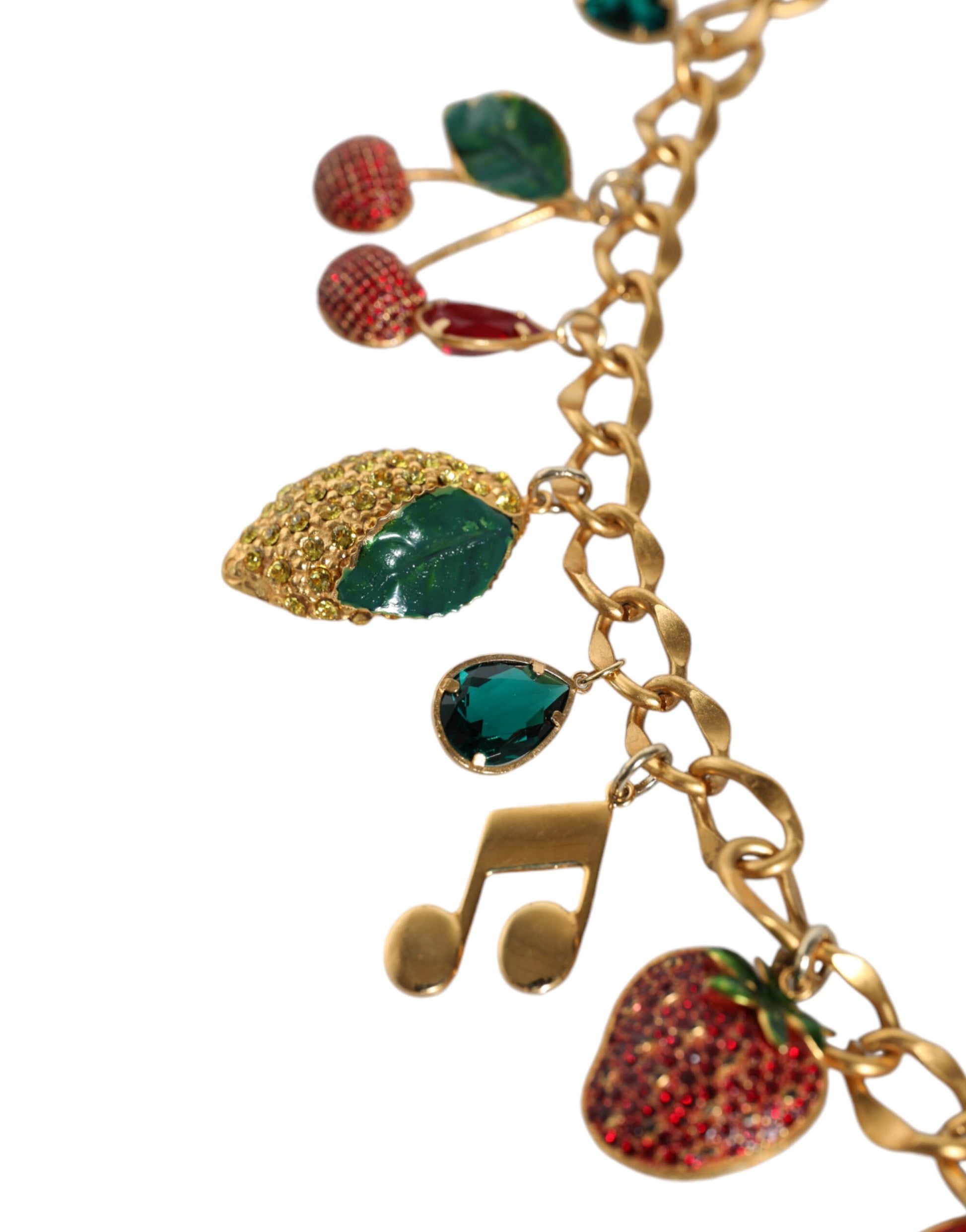Dolce & Gabbana Gold Tone Brass Fruity Crystal Embellished Waist Chain Belt - ACCEXO