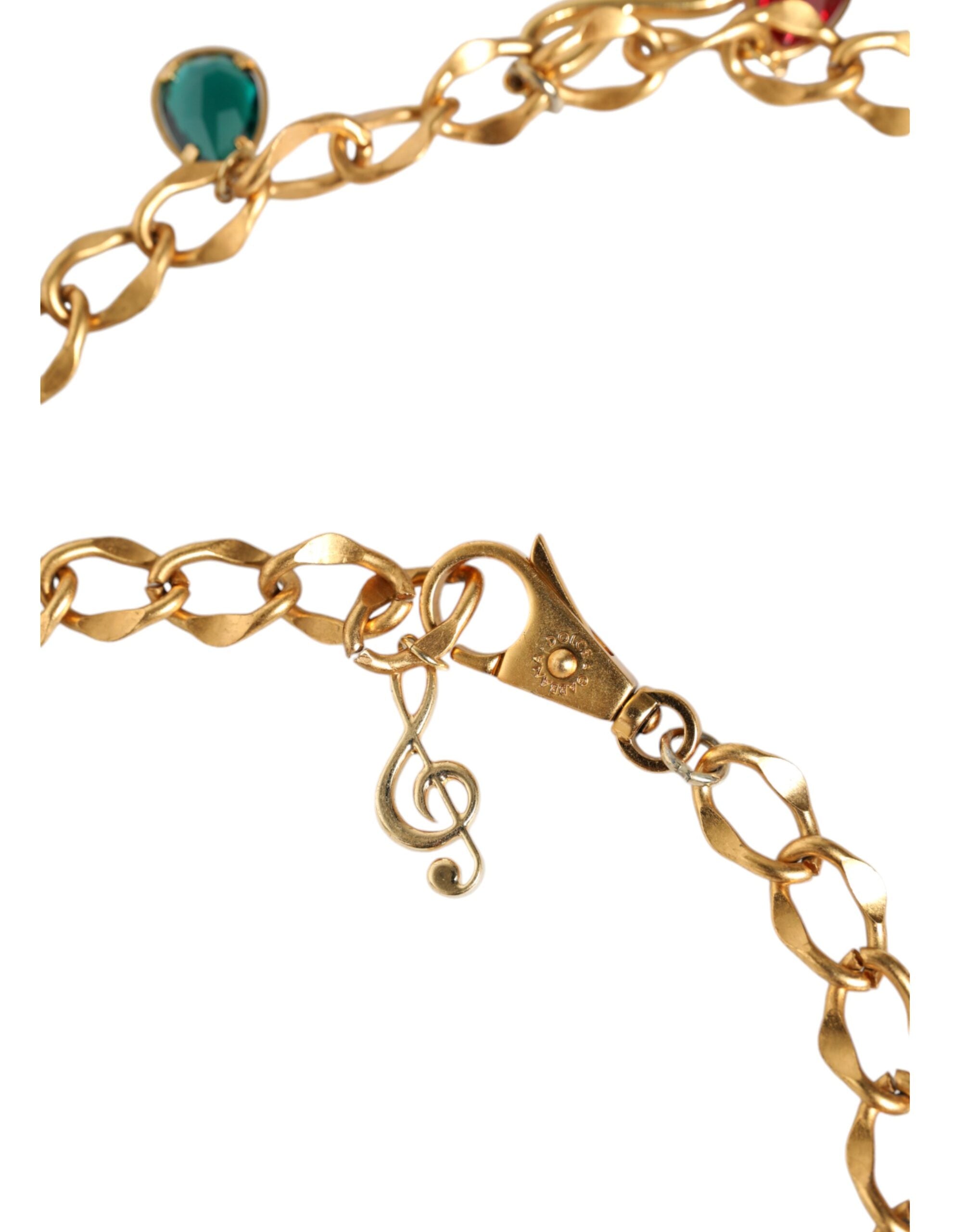 Dolce & Gabbana Gold Tone Brass Fruity Crystal Embellished Waist Chain Belt - ACCEXO