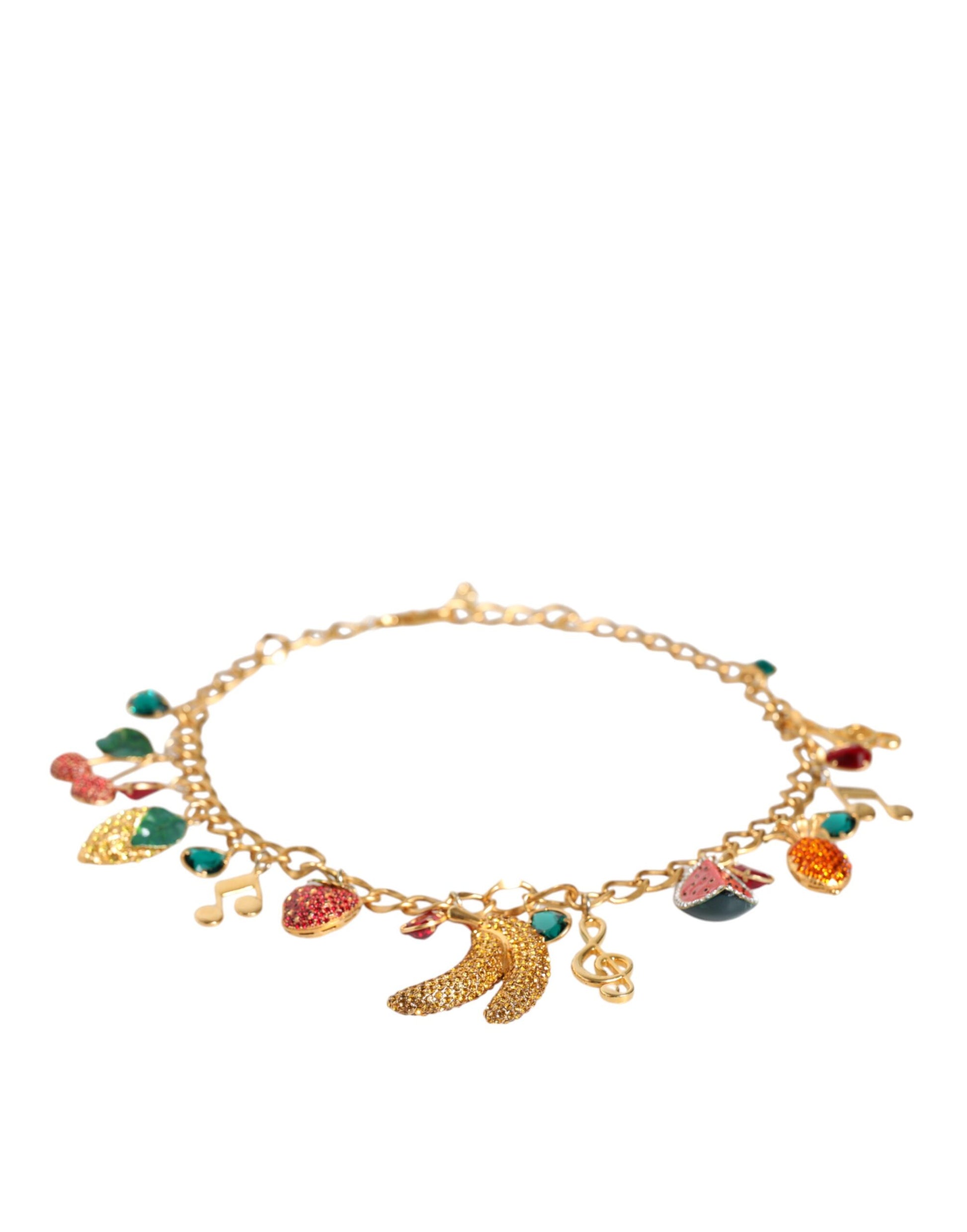 Dolce & Gabbana Gold Tone Brass Fruity Crystal Embellished Waist Chain Belt - ACCEXO