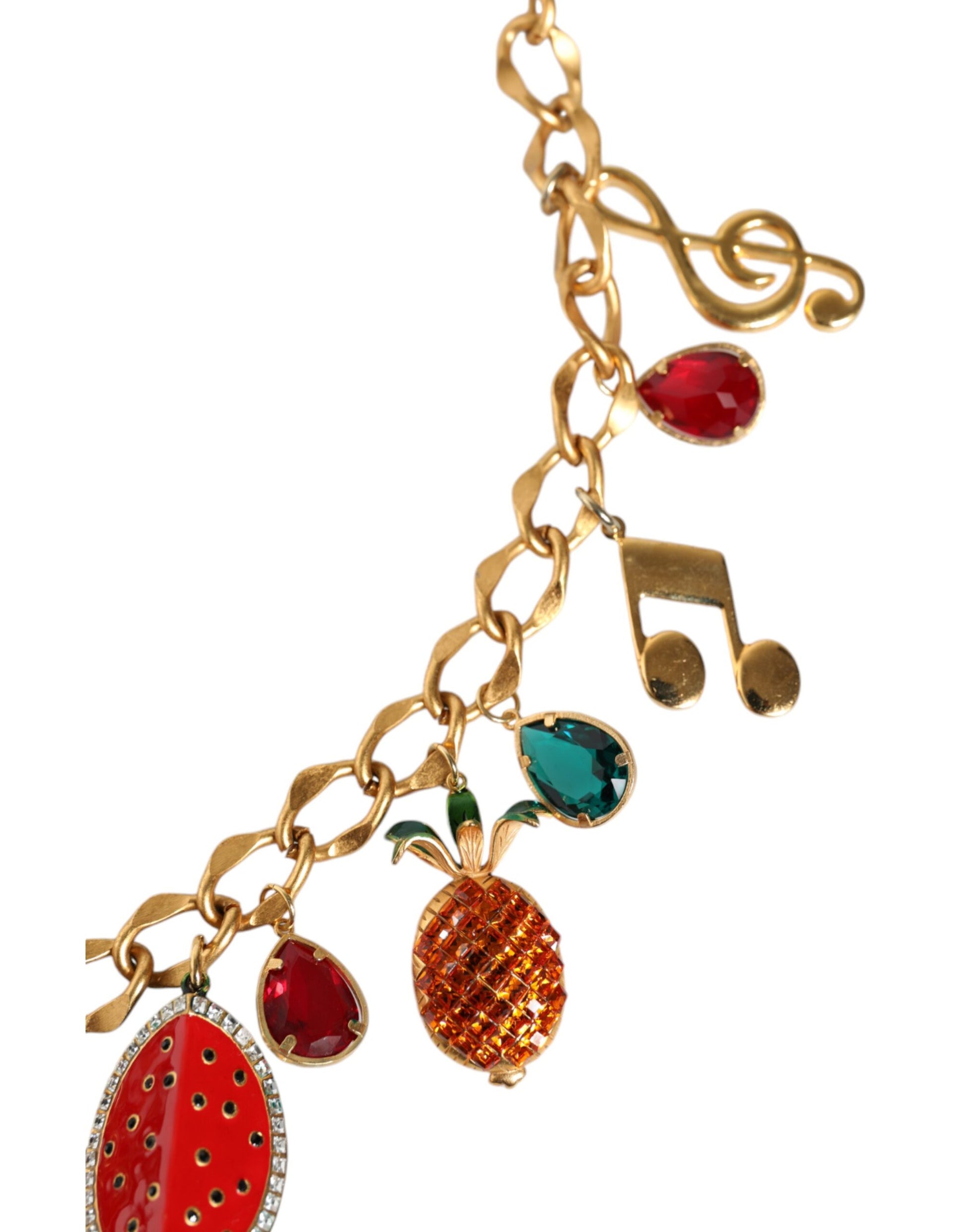 Dolce & Gabbana Gold Tone Brass Fruity Crystal Embellished Waist Chain Belt - ACCEXO