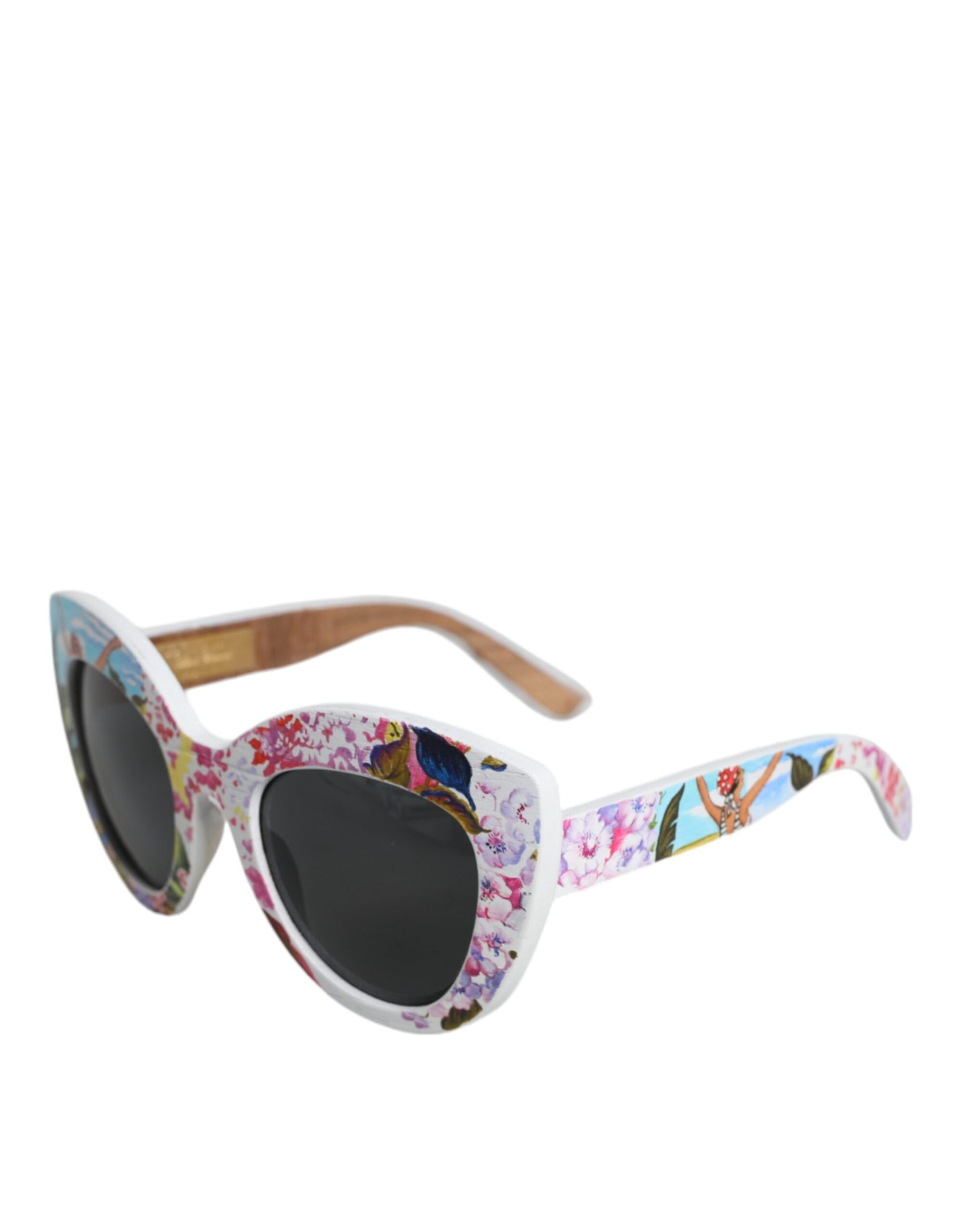 Dolce & Gabbana Multicolor Wood Crystal Brass Frame Floral Hand Paint Sunglasses - ACCEXO