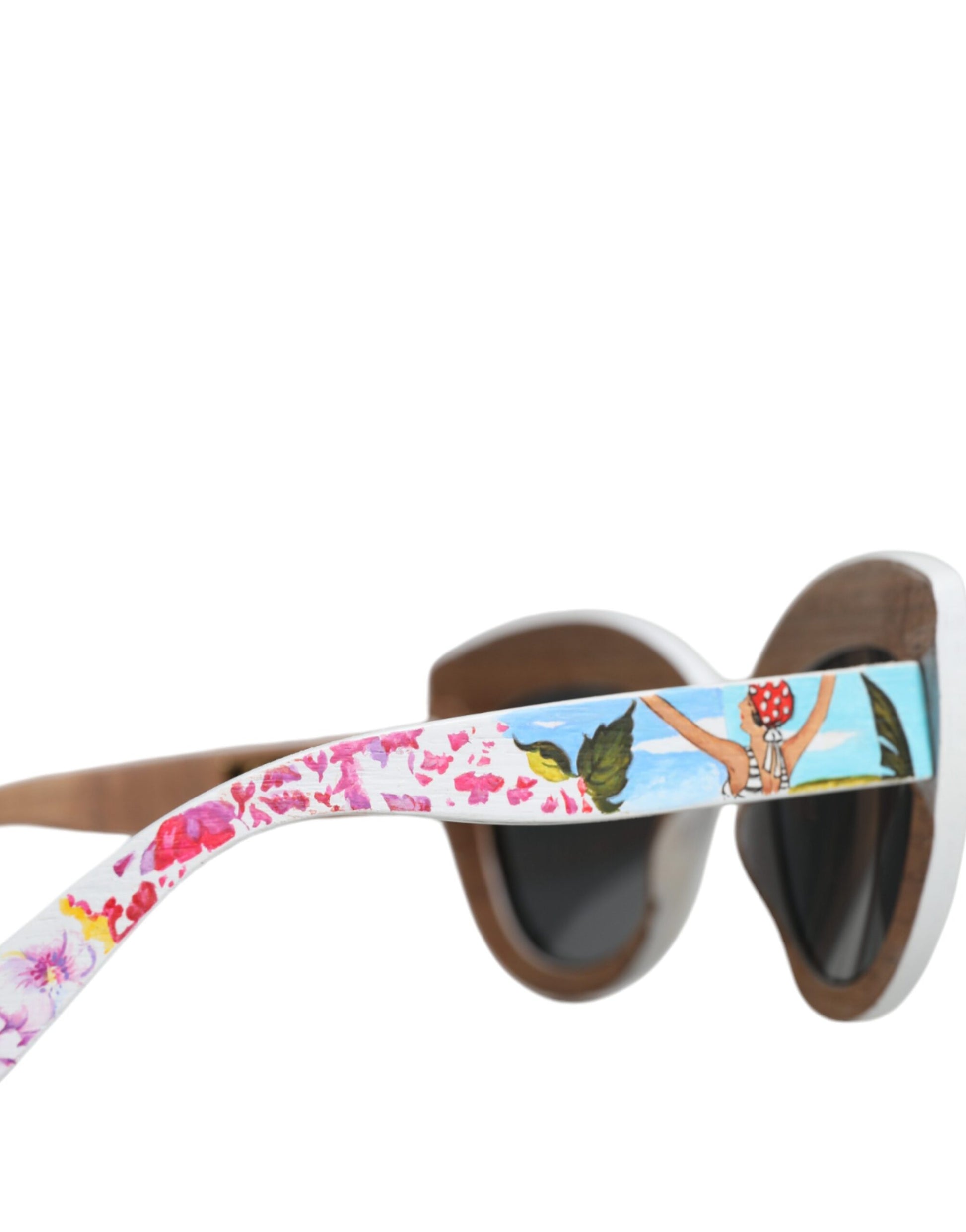 Dolce & Gabbana Multicolor Wood Crystal Brass Frame Floral Hand Paint Sunglasses - ACCEXO
