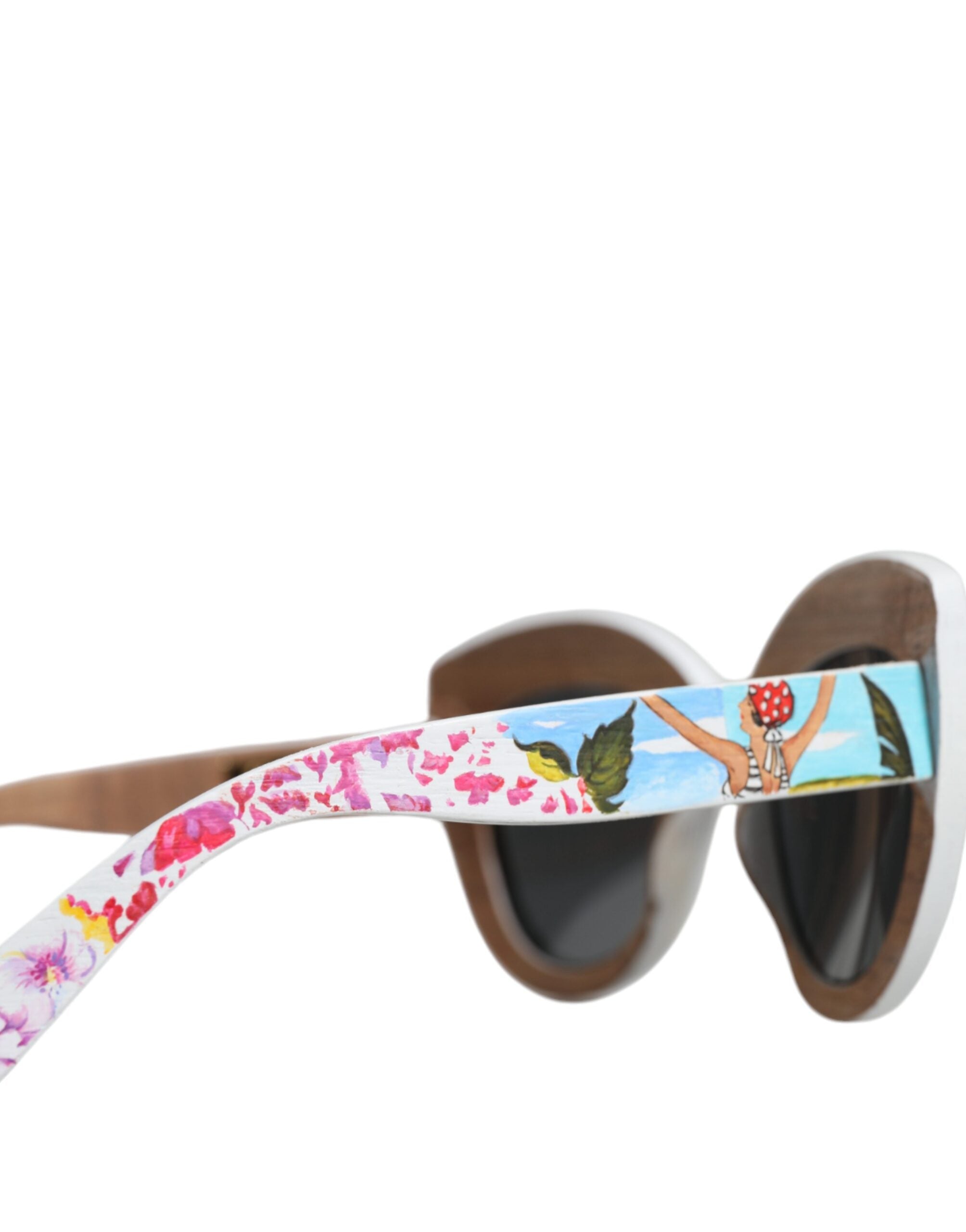 Dolce & Gabbana Multicolor Wood Crystal Brass Frame Floral Hand Paint Sunglasses - ACCEXO
