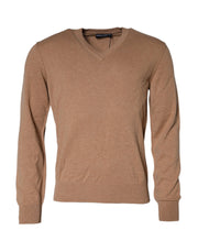 Dolce & Gabbana Brown Cashmere Knit V-neck Pullover Sweater - ACCEXO