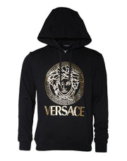 Versace Black Medusa Print Cotton HoodiePullover Sweatshirt Sweater - ACCEXO