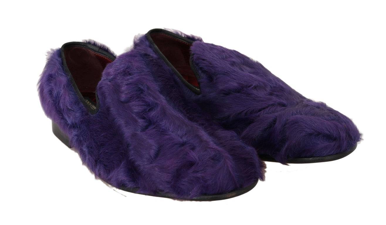 Dolce & Gabbana Plush Purple Sheep Fur Loafers - ACCEXO