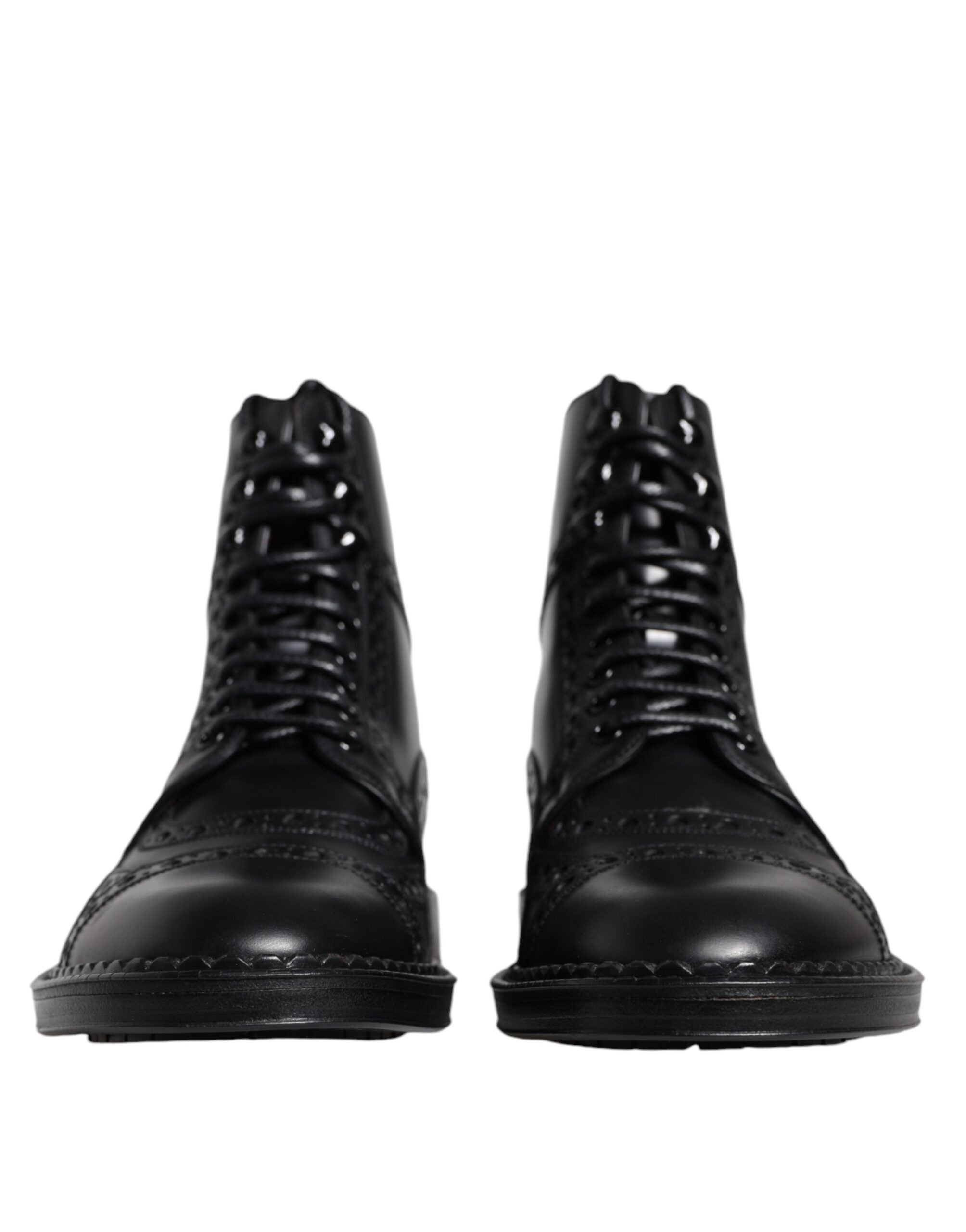 Dolce & Gabbana Black Leather Lace Up Mid Calf Boots Shoes - ACCEXO