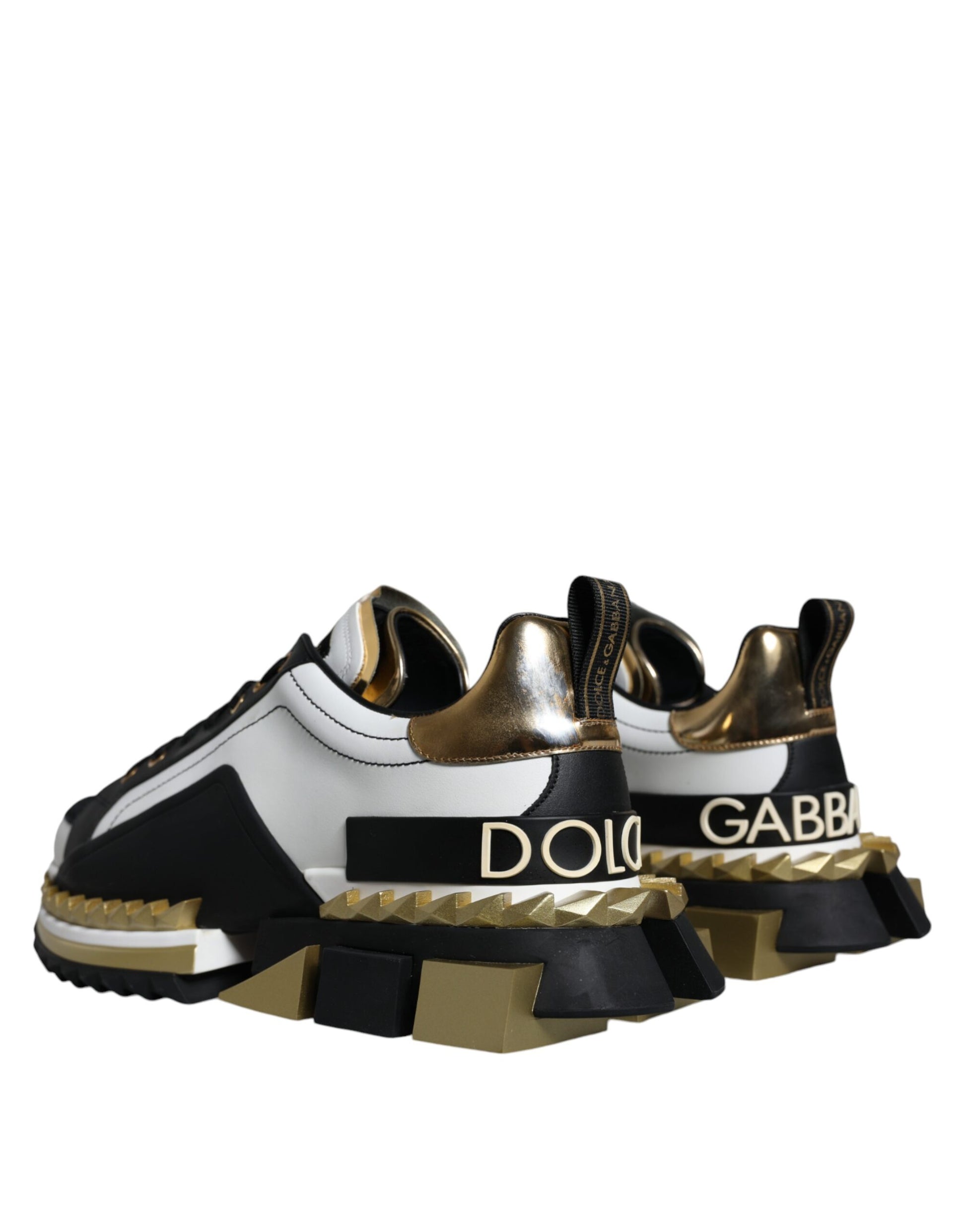 Dolce & Gabbana White Gold Black Leather SUPER KING Sneakers Shoes - ACCEXO