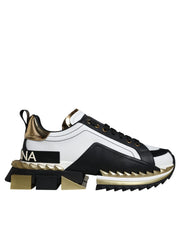 Dolce & Gabbana White Gold Black Leather SUPER KING Sneakers Shoes - ACCEXO