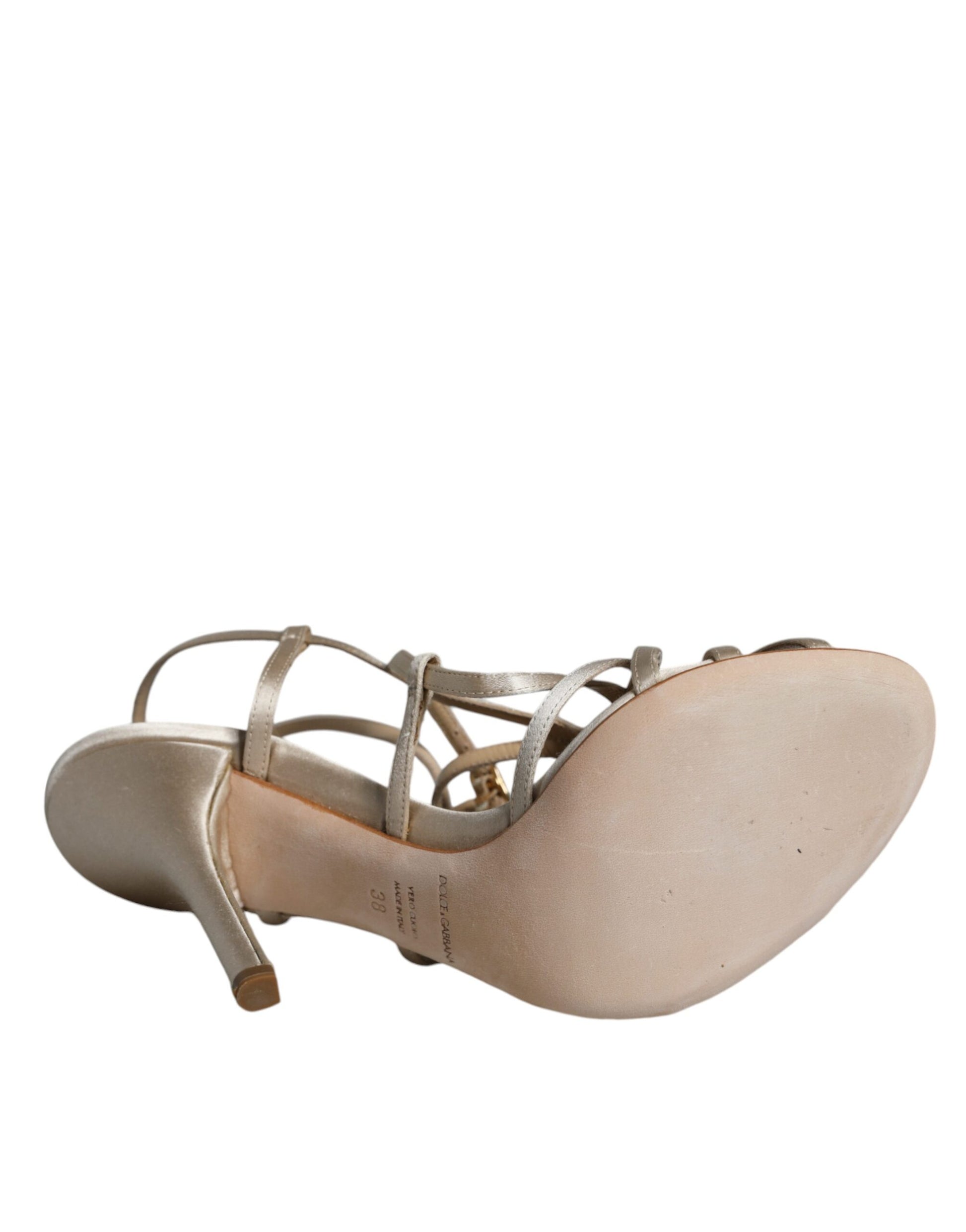 Dolce & Gabbana Beige Leather Stiletto Heels Sandals Shoes - ACCEXO