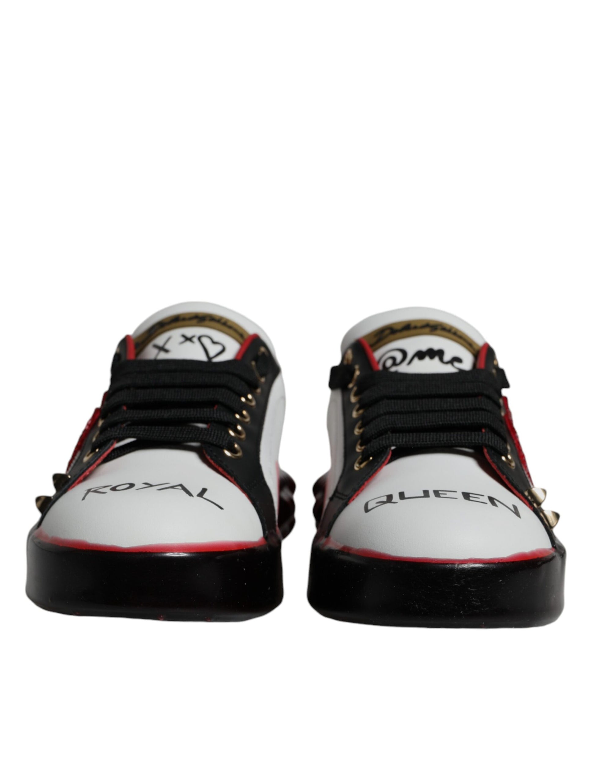 Dolce & Gabbana White Red Crystals Leather Portofino Sneakers Shoes - ACCEXO