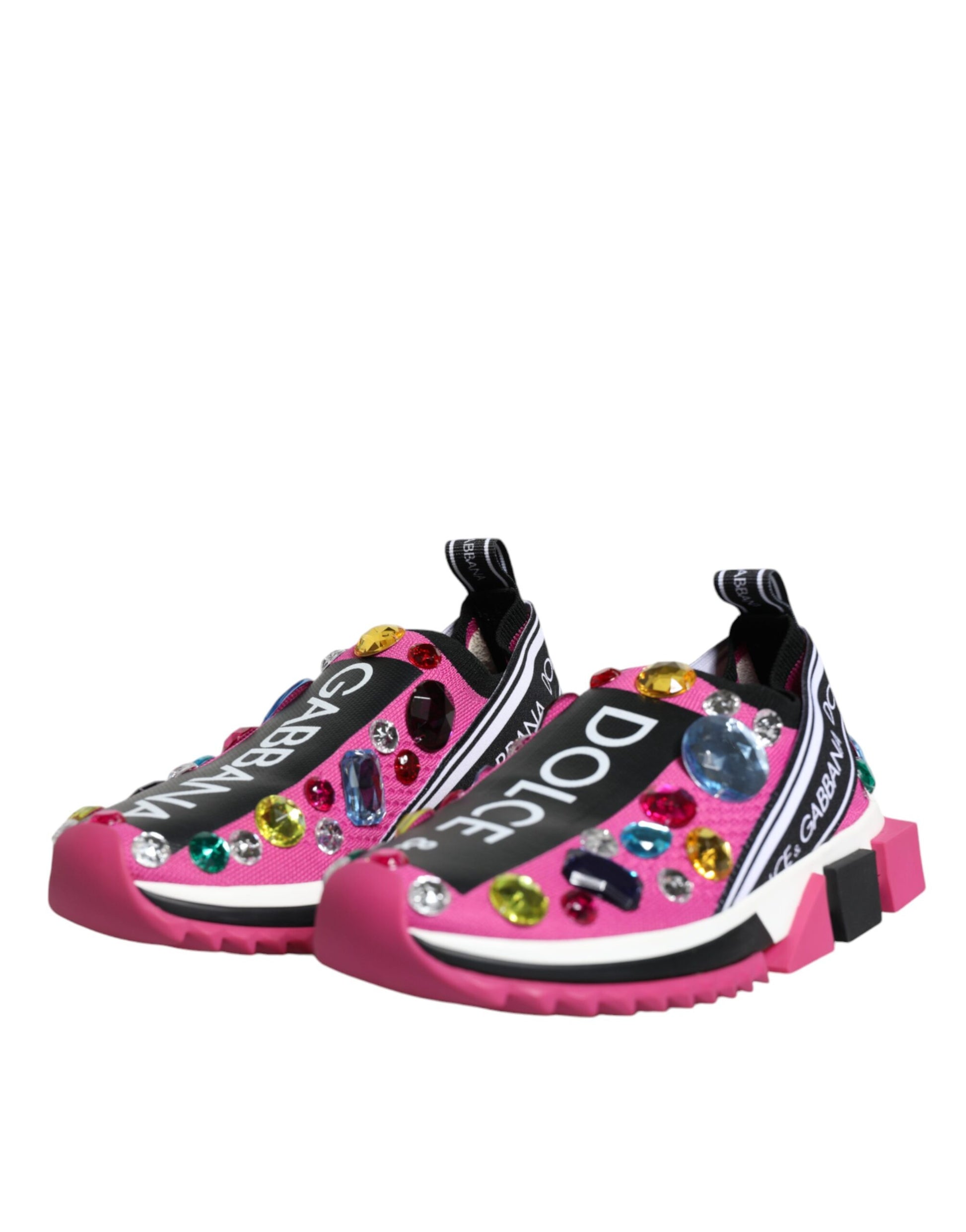 Dolce & Gabbana Pink Sorrento Crystals Low Top Sneakers Shoes - ACCEXO