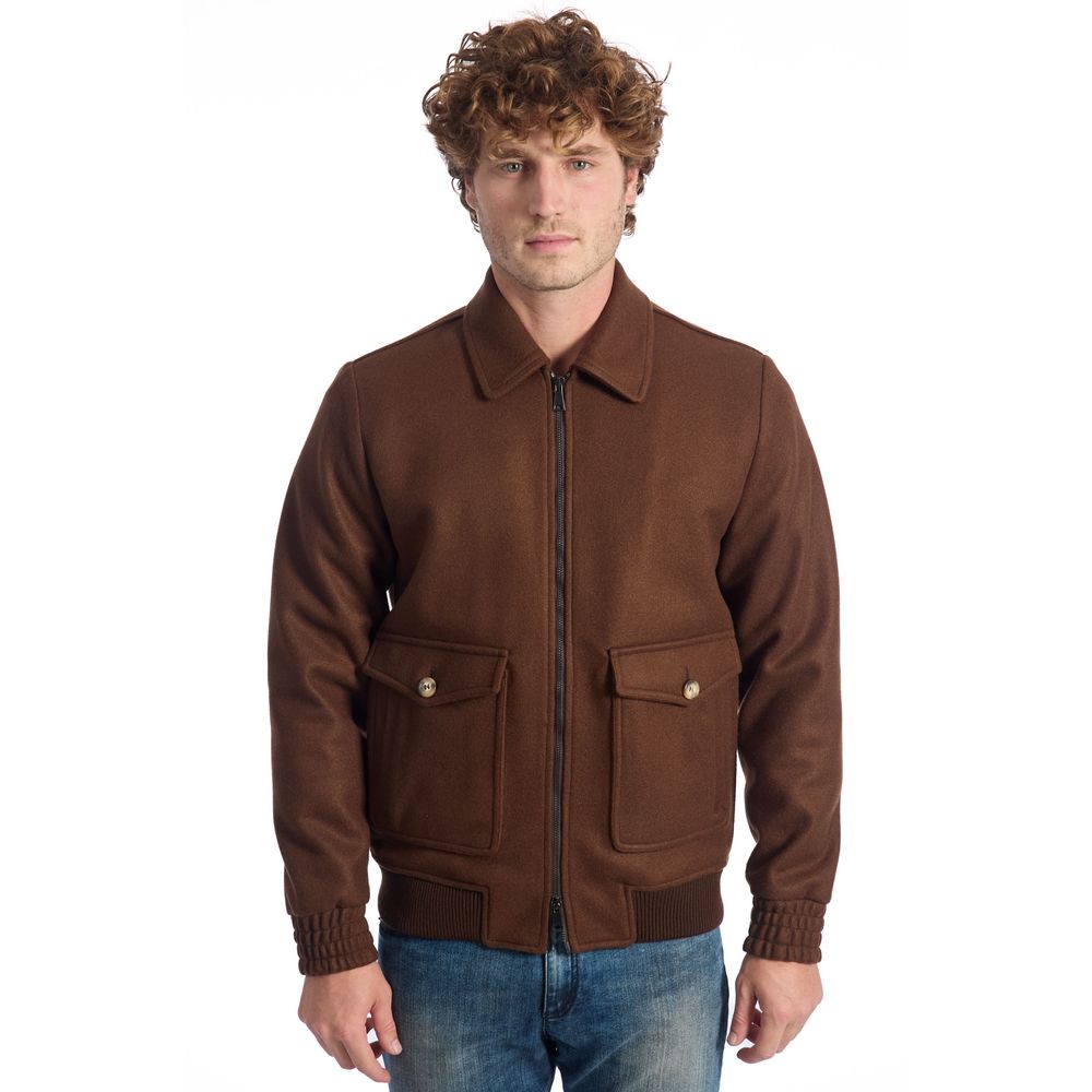 Roberto Pepe Luxury Brown Polyester Men Jacket - ACCEXO