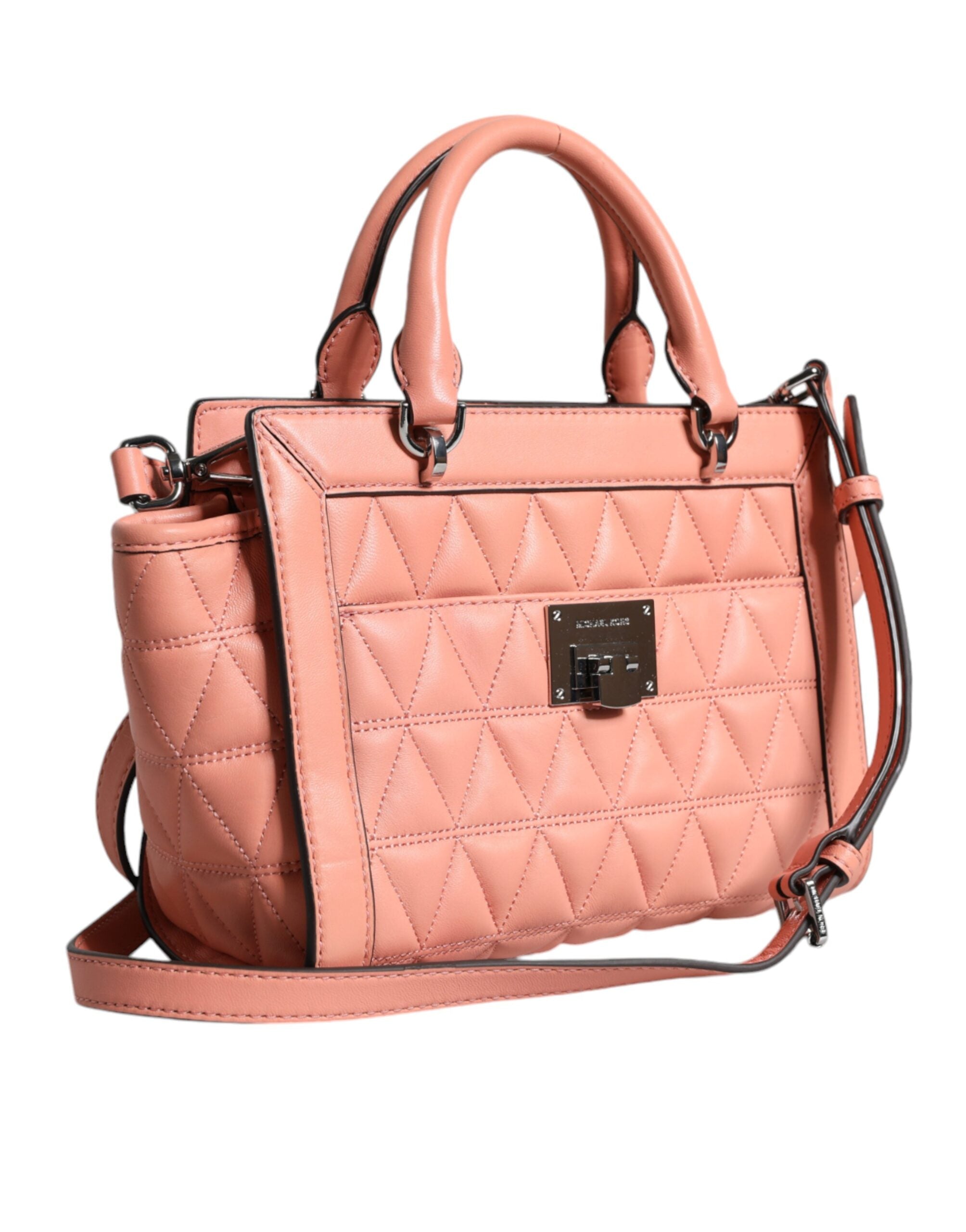 Michael Kors Peach Quilted Leather Logo Crossbody VIVIANNE Messenger Bag - ACCEXO
