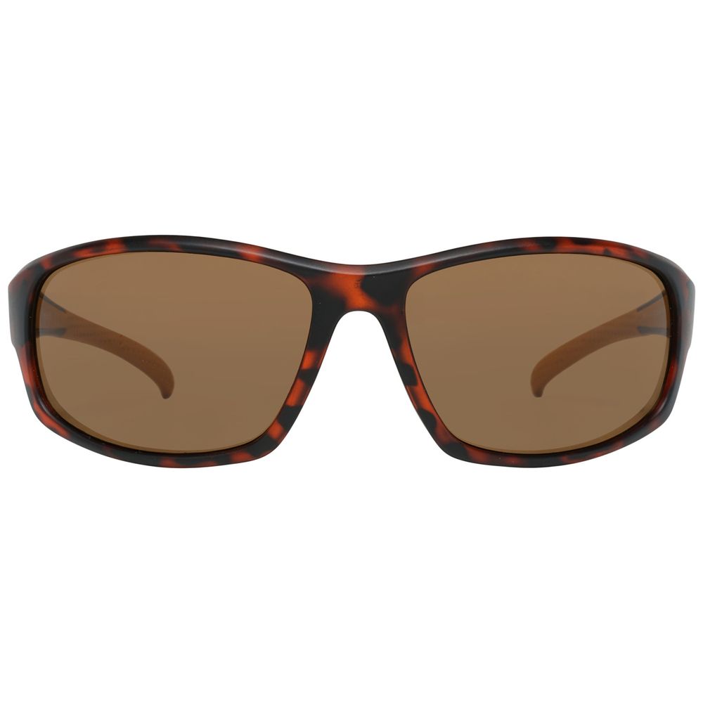 Sunglasses with tortoiseshell frame and brown lenses on a white background