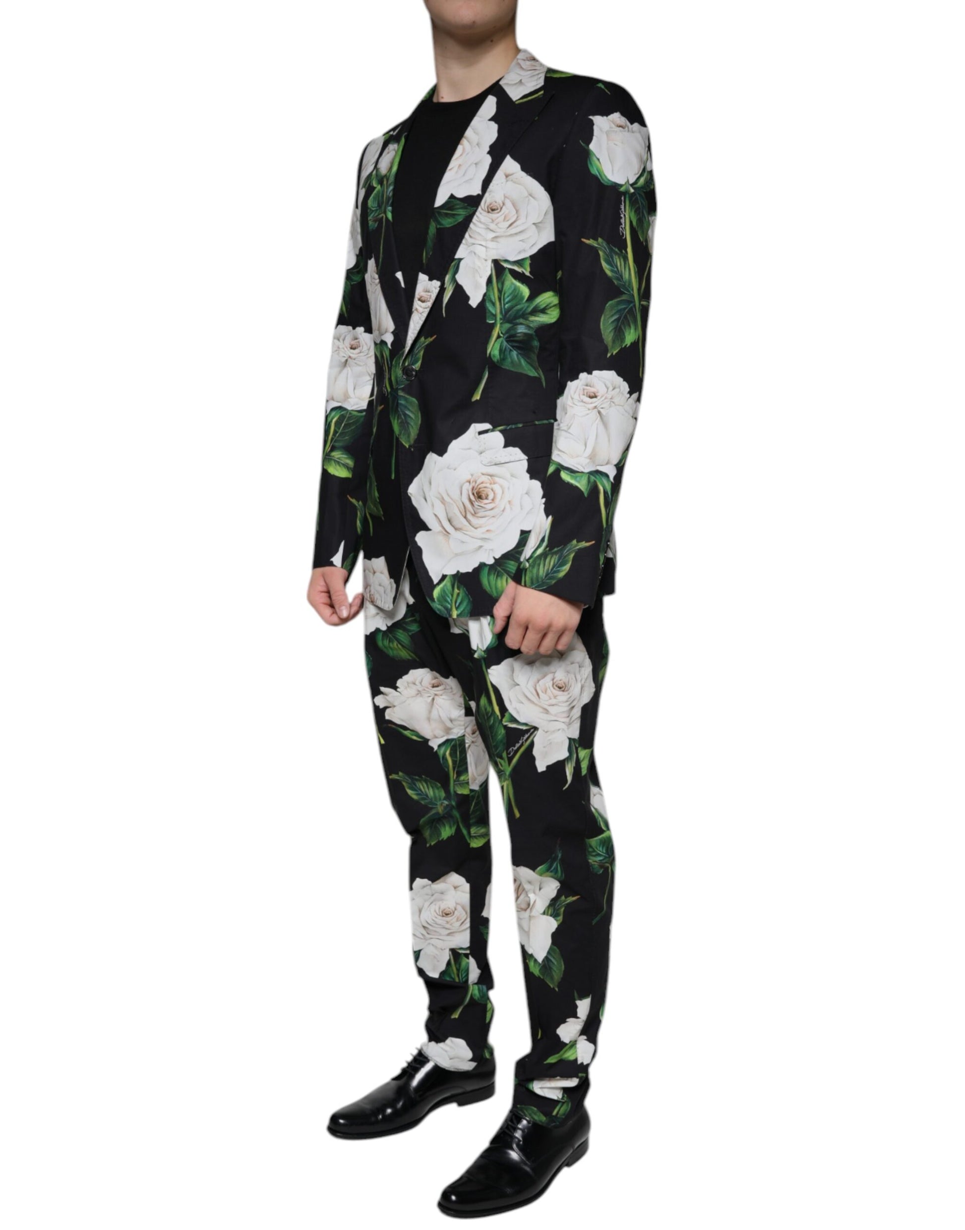 Dolce & Gabbana Black Rose Cotton Men Formal 2 Piece Suit - ACCEXO