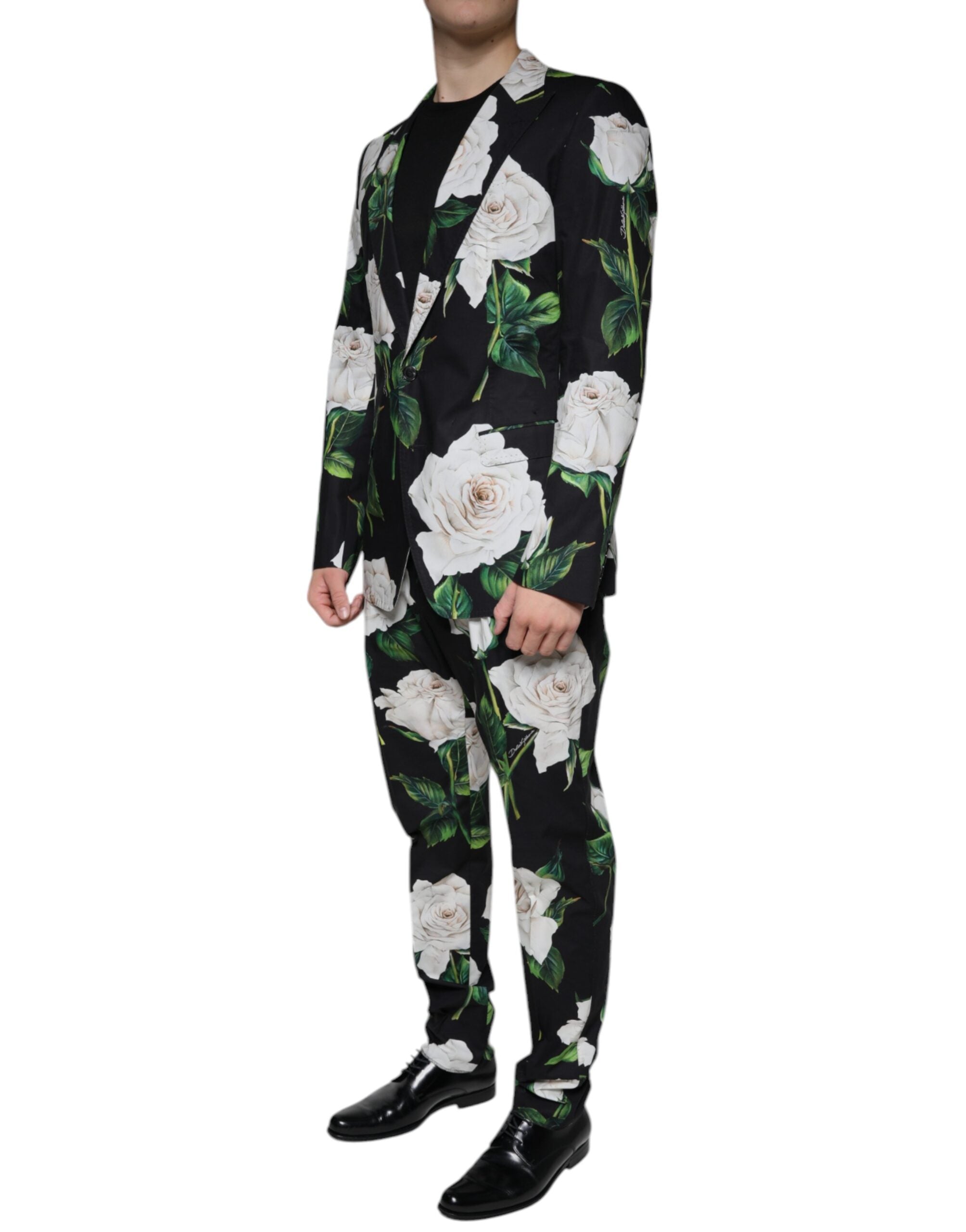 Dolce & Gabbana Black Rose Cotton Men Formal 2 Piece Suit - ACCEXO