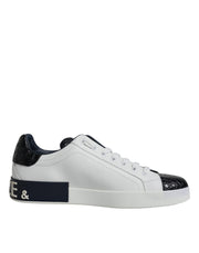 Dolce & Gabbana White Leather Logo Portofino Sneaker Shoes - ACCEXO