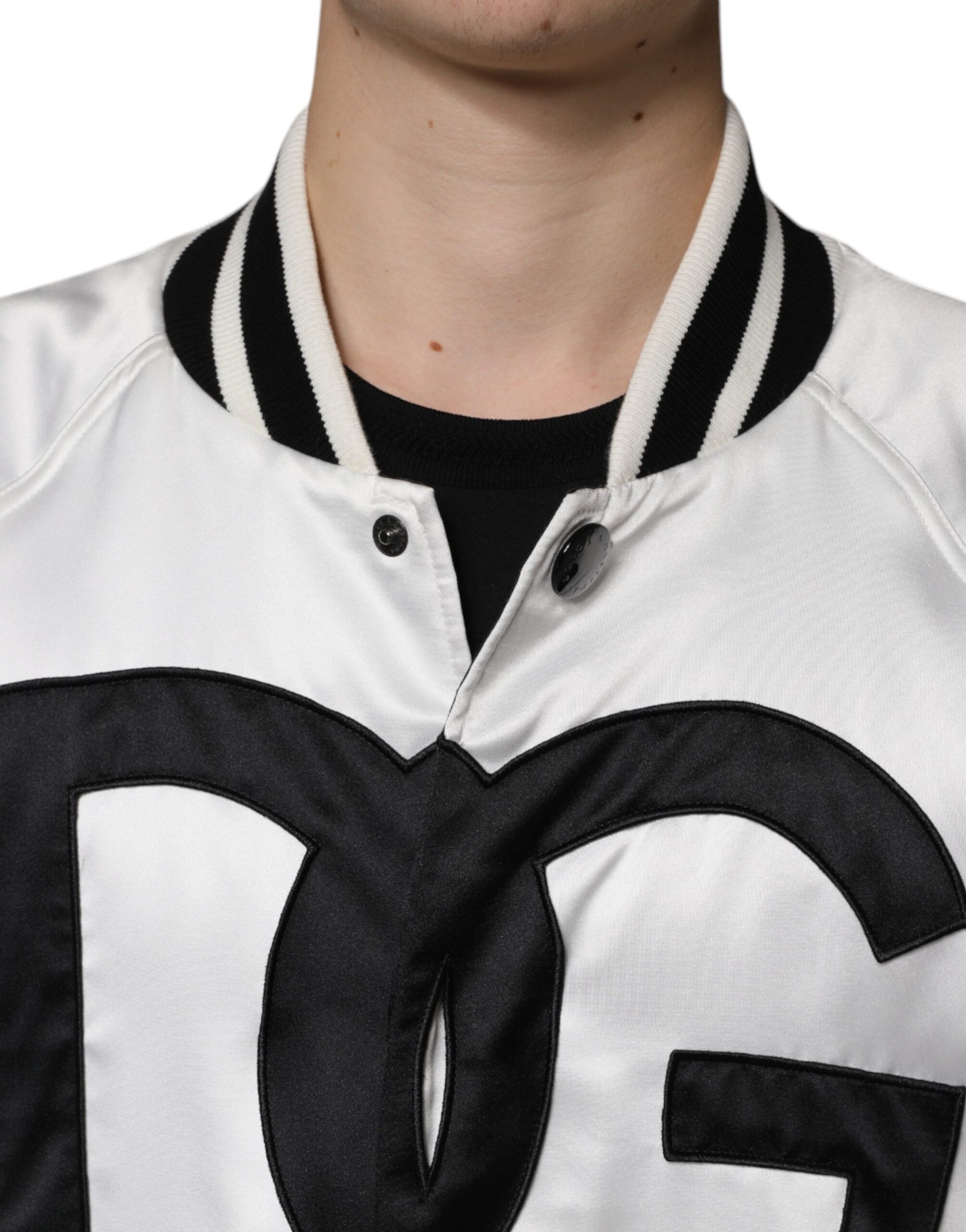 Dolce & Gabbana White Polyester Logo Full Zip Bomber Jacket - ACCEXO
