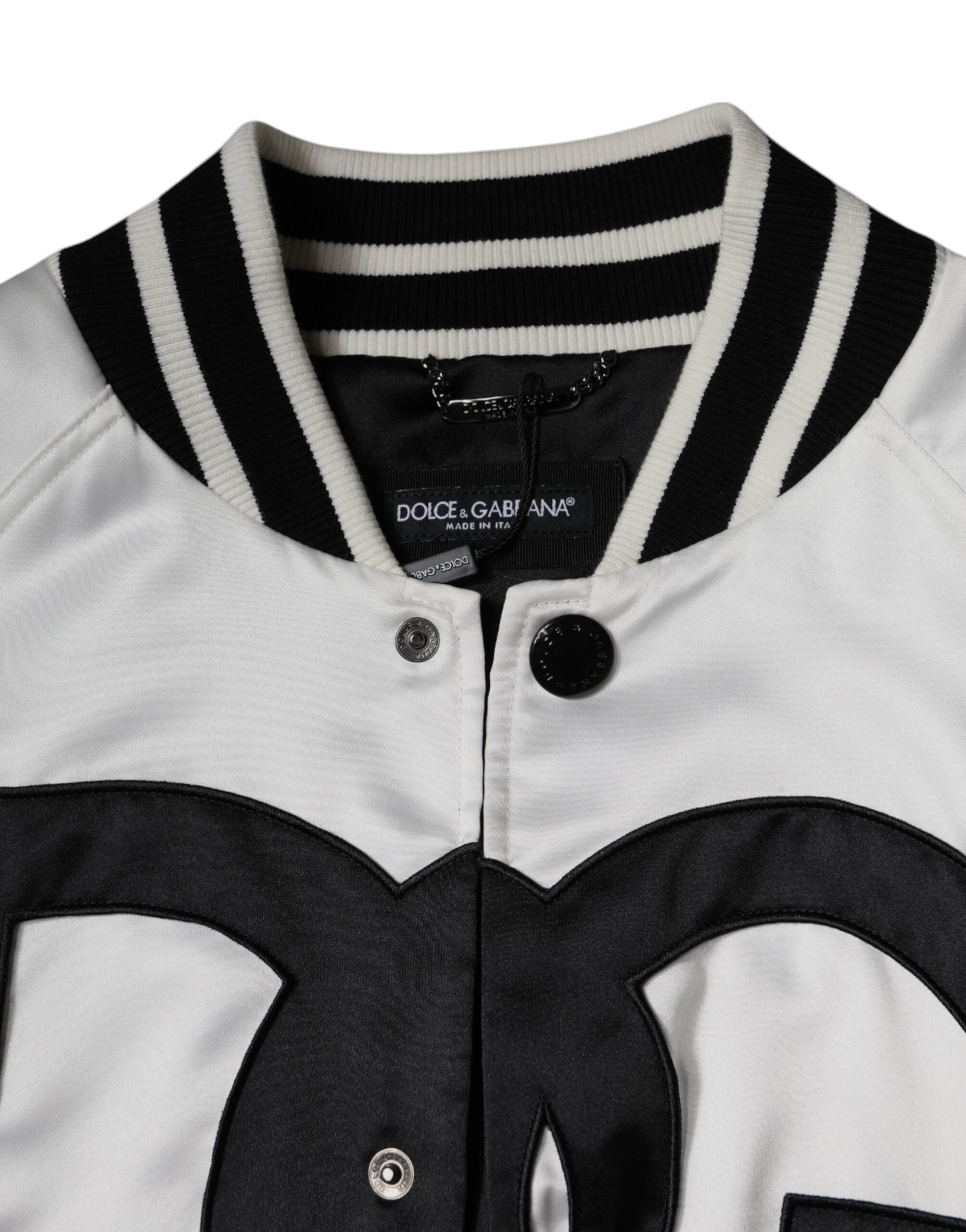 Dolce & Gabbana White Polyester Logo Full Zip Bomber Jacket - ACCEXO