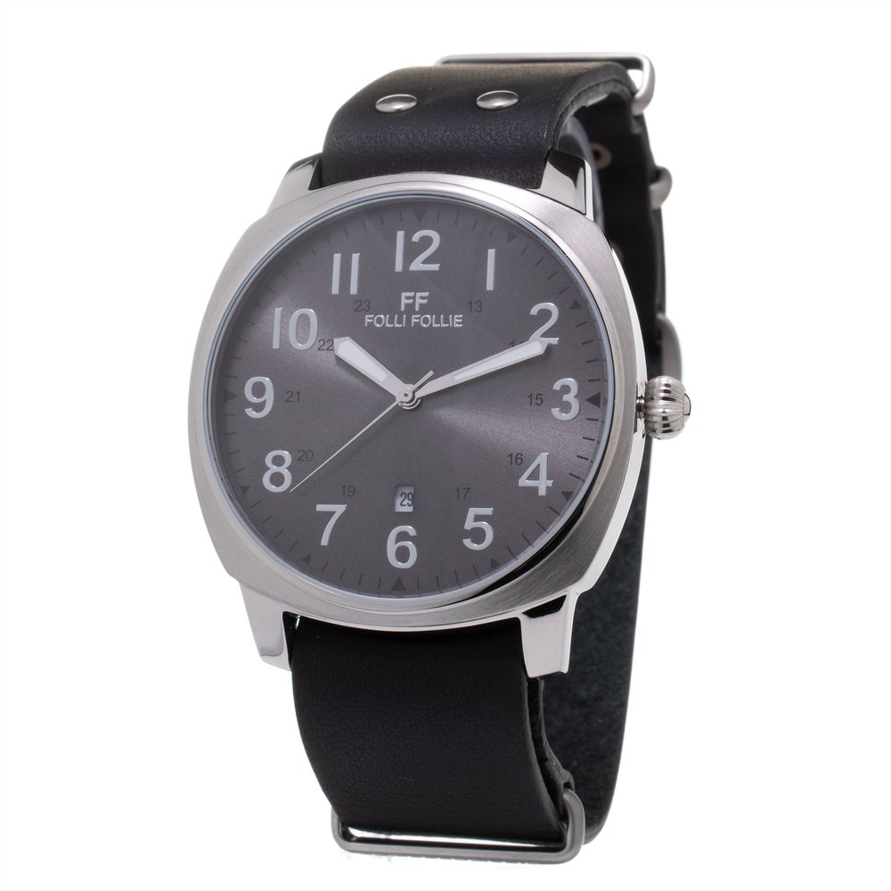Folli Follie Black Leather Watch - ACCEXO