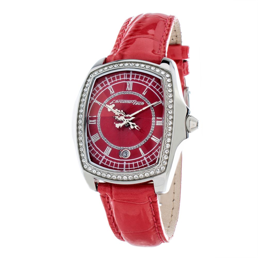 Red Chronotech Silver Leather Watch - ACCEXO