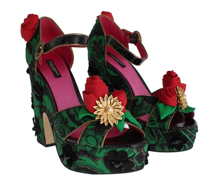 Dolce & Gabbana Enchanted Sicily Crystal Brocade Wedges - ACCEXO