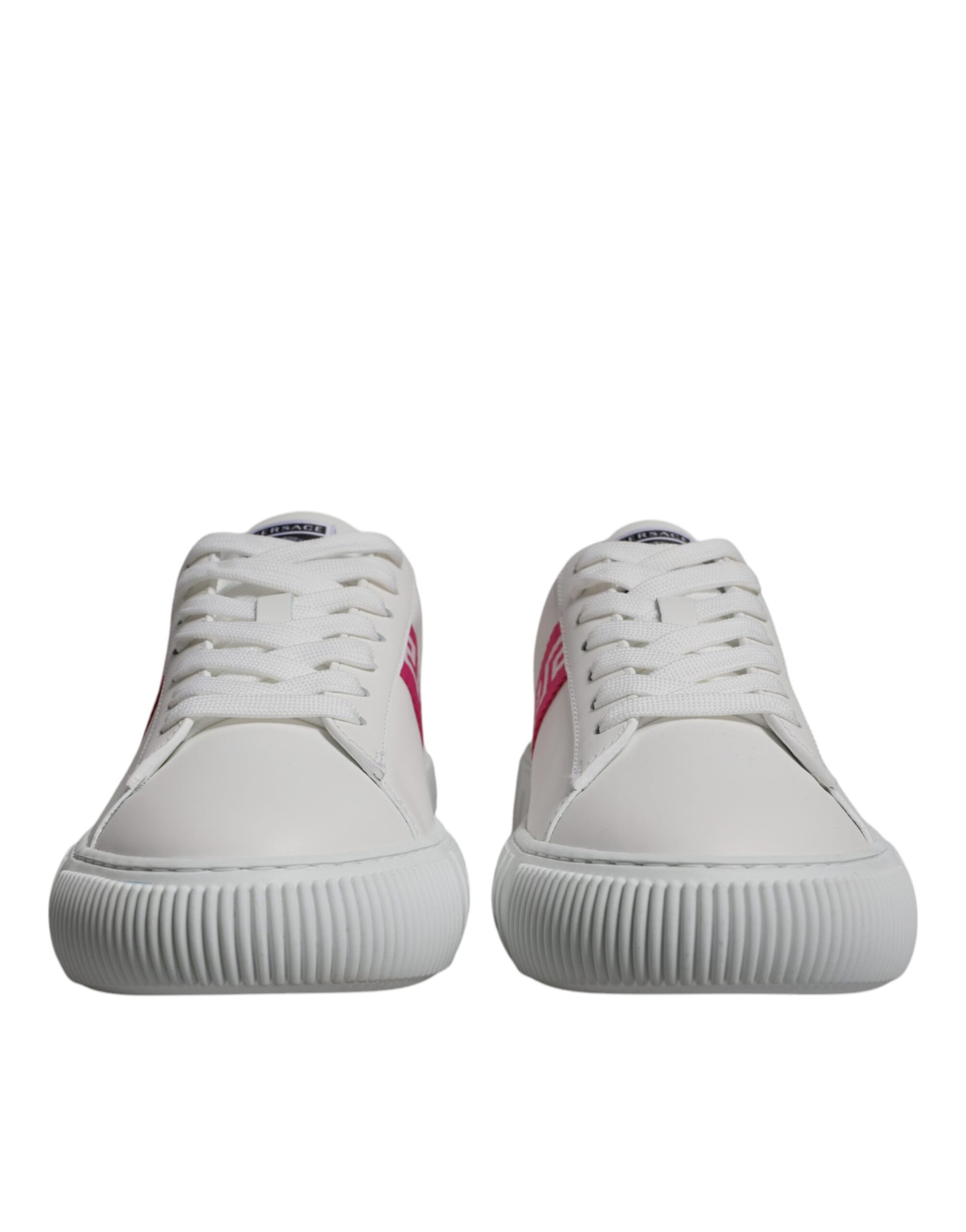 Versace White Pink Greca Print Platform Low Top Sneakers Shoes - ACCEXO