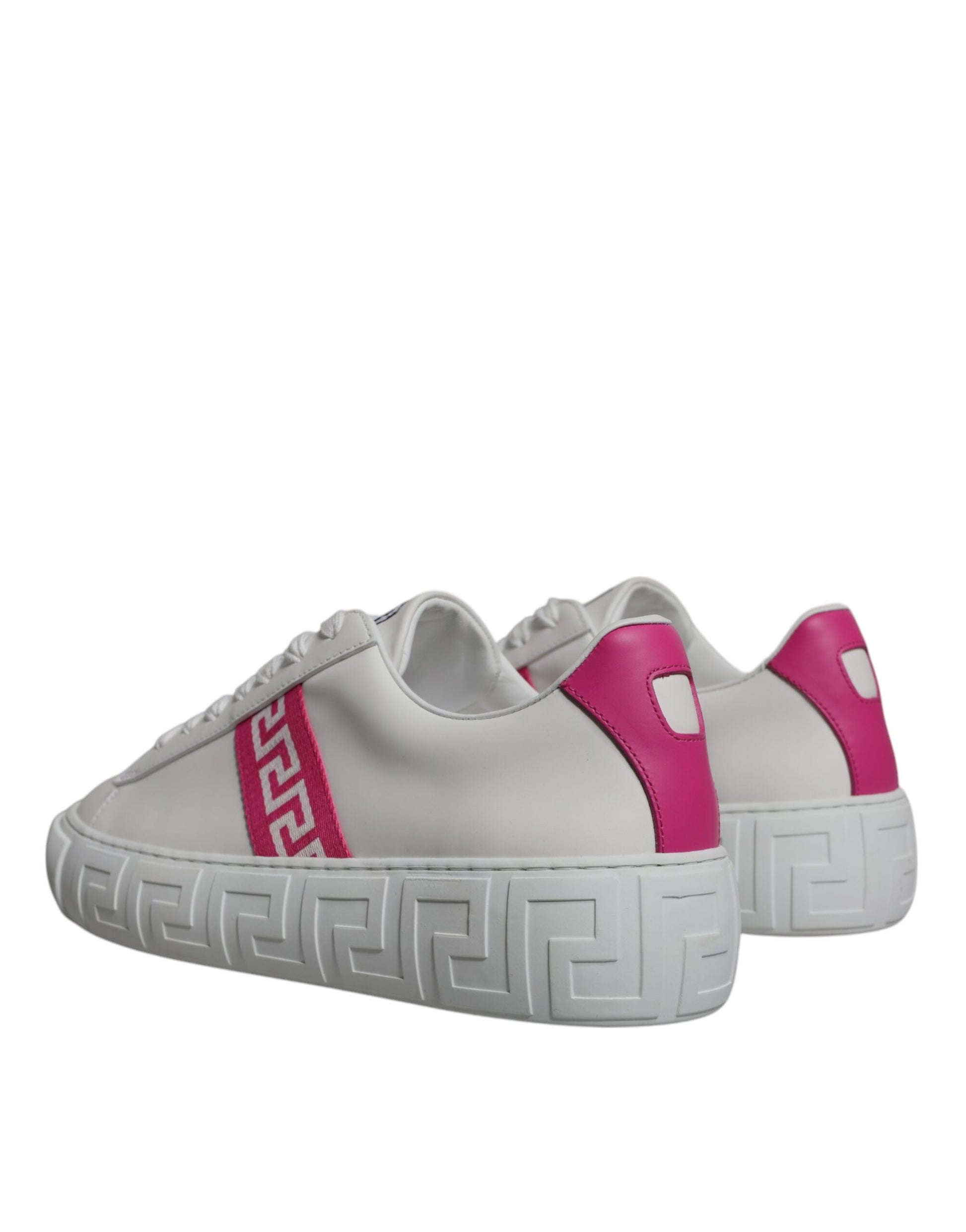 Versace White Pink Greca Print Platform Low Top Sneakers Shoes - ACCEXO