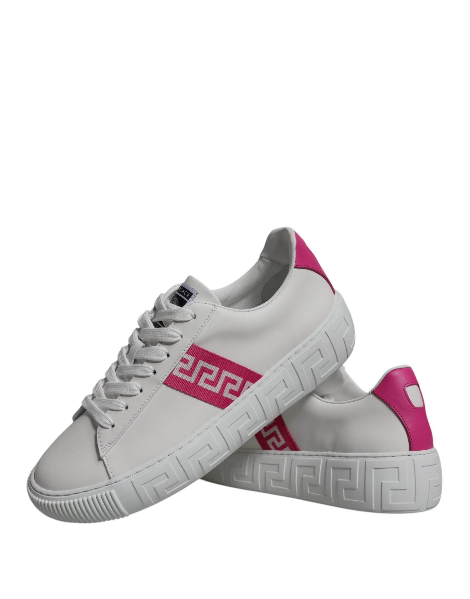 Versace White Pink Greca Print Platform Low Top Sneakers Shoes - ACCEXO