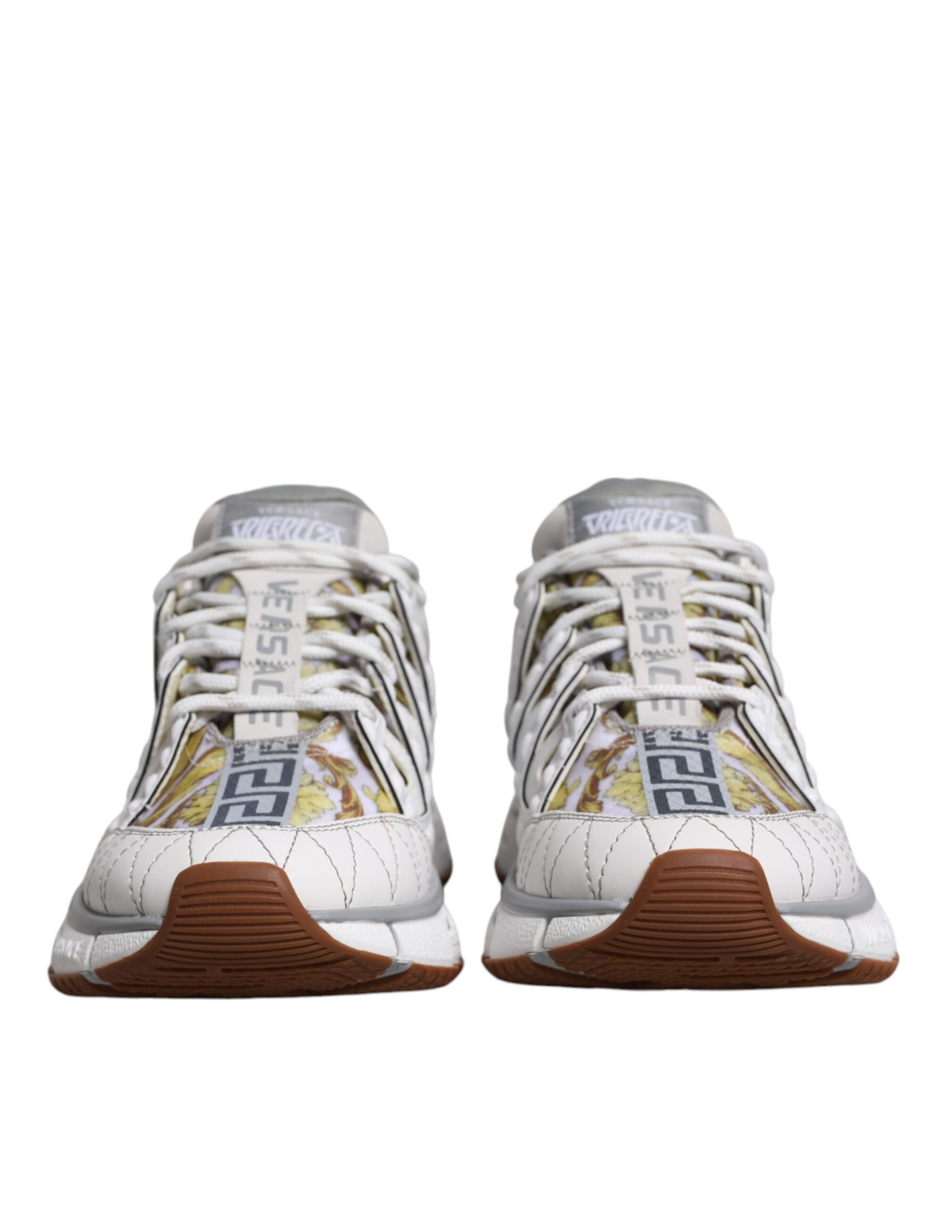 Versace White Trigreca Barocco Print Low Top Sneakers Shoes - ACCEXO