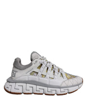 Versace White Trigreca Barocco Print Low Top Sneakers Shoes - ACCEXO