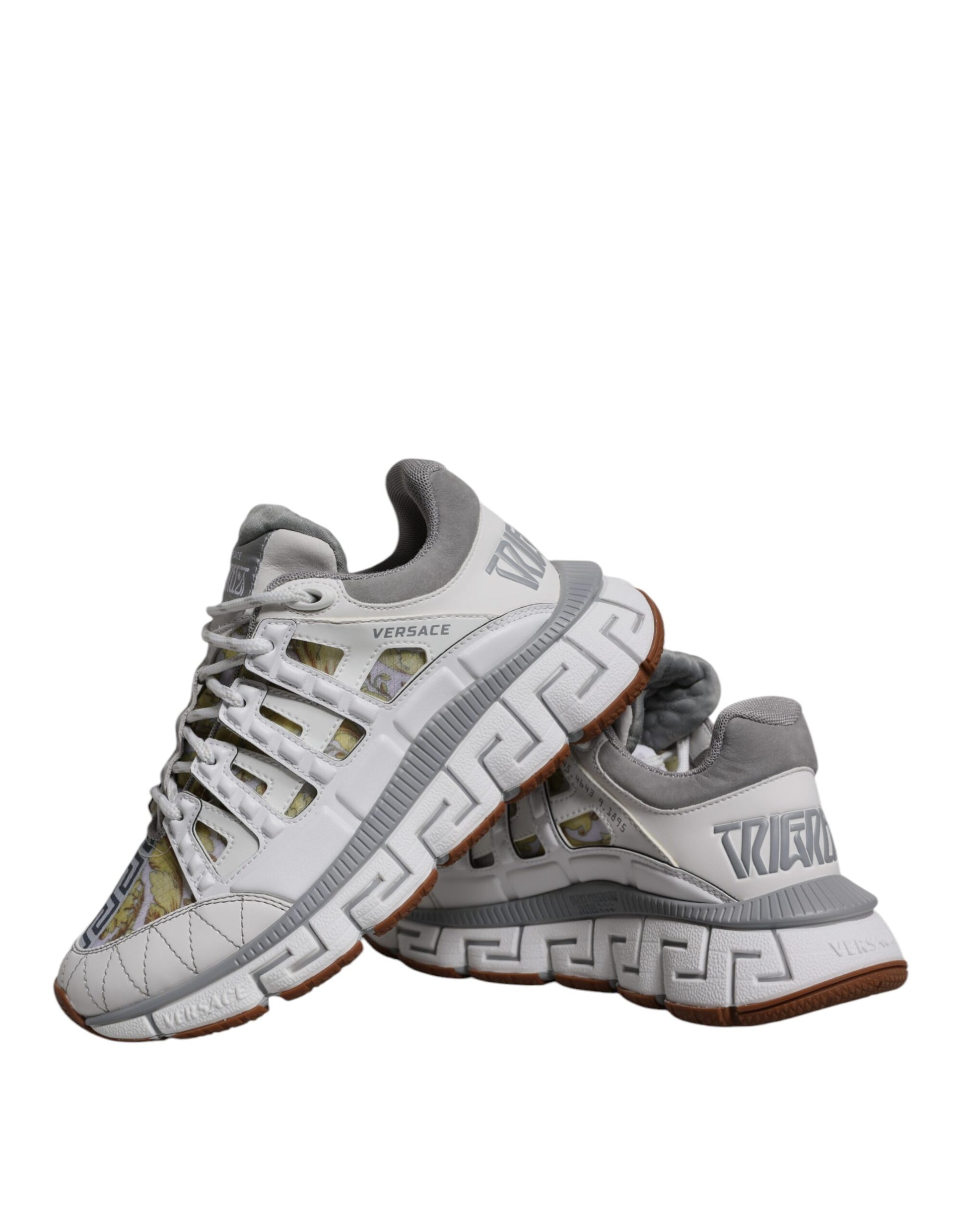 Versace White Trigreca Barocco Print Low Top Sneakers Shoes - ACCEXO