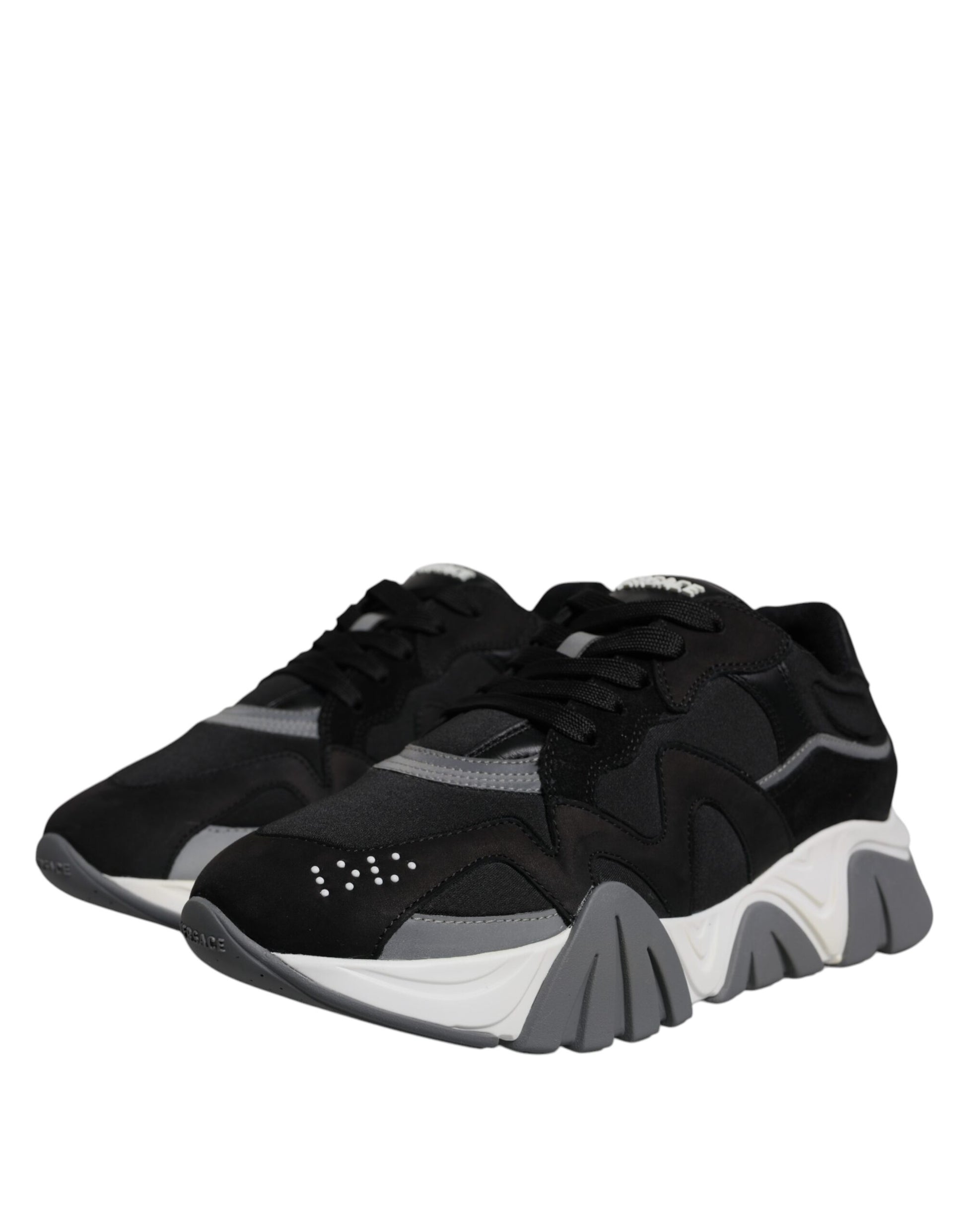 Versace Black Leather Neoprene Chunky Low Top Sneakers Squalo Shoes - ACCEXO