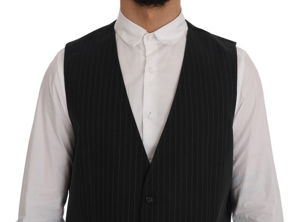Dolce & Gabbana Elegant Gray Striped Men's Waistcoat Vest - ACCEXO