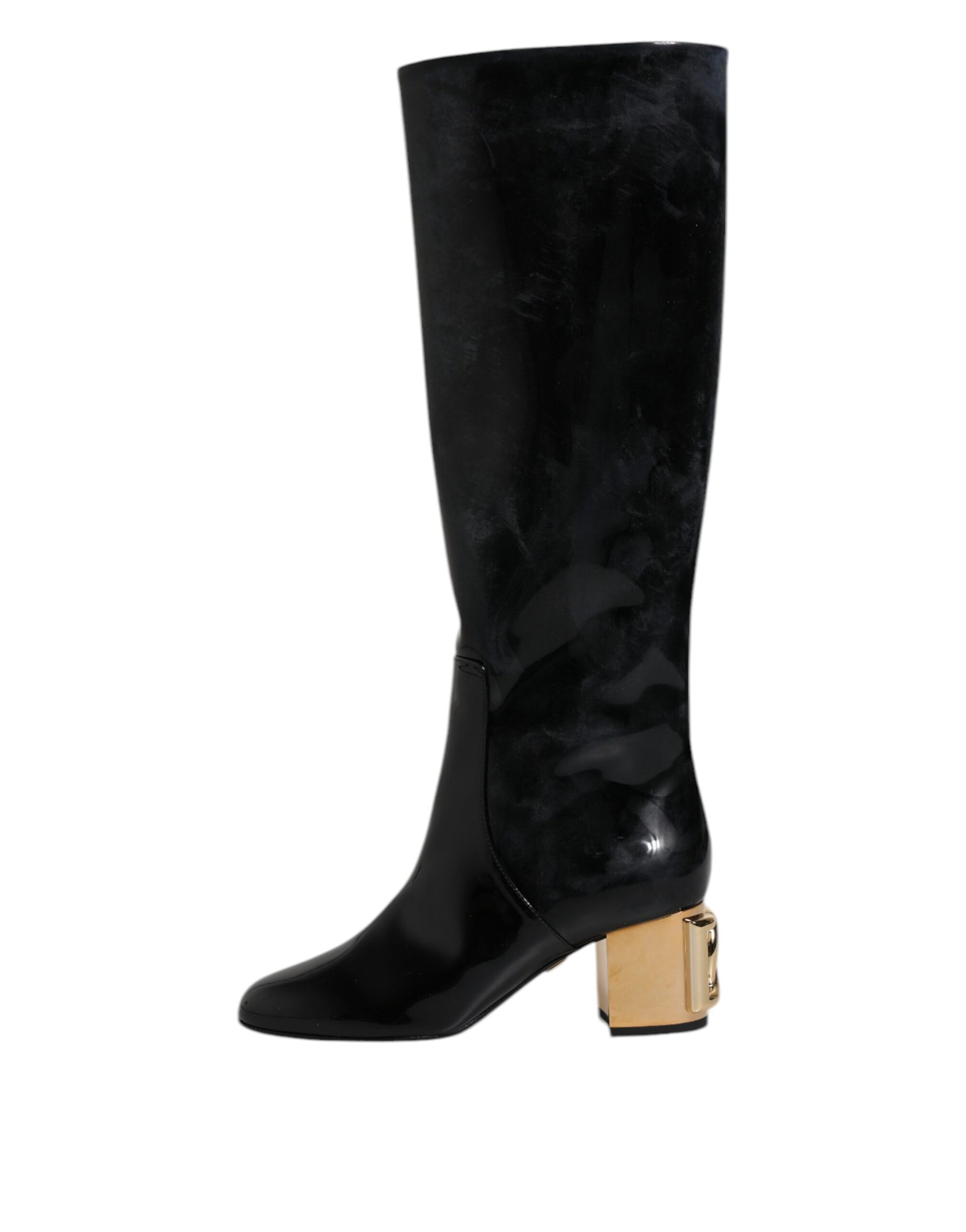 Dolce & Gabbana Black Patent Leather Vally High Boots Shoes - ACCEXO