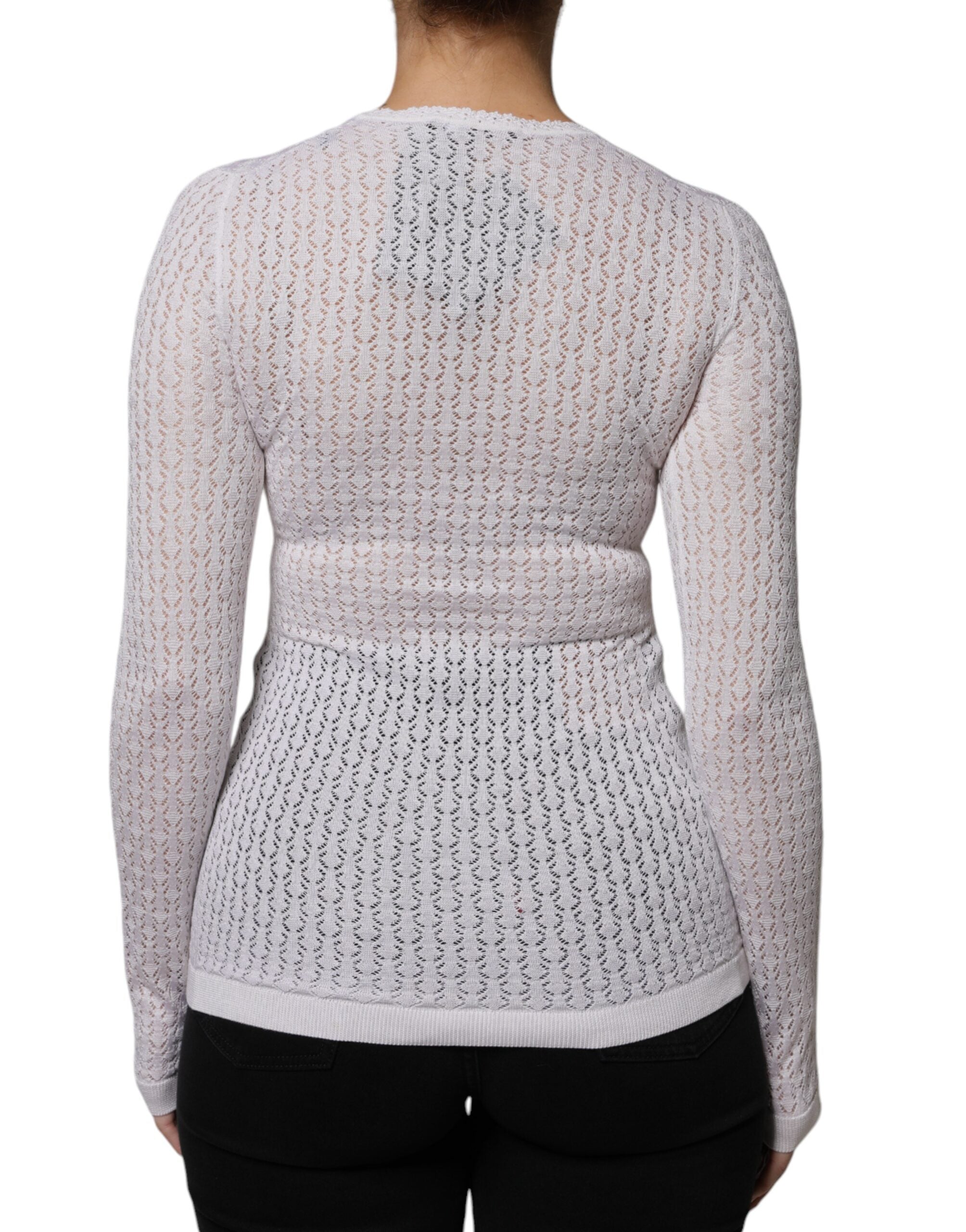 Dolce & Gabbana White Silk Button Down Cardigan Sweater - ACCEXO