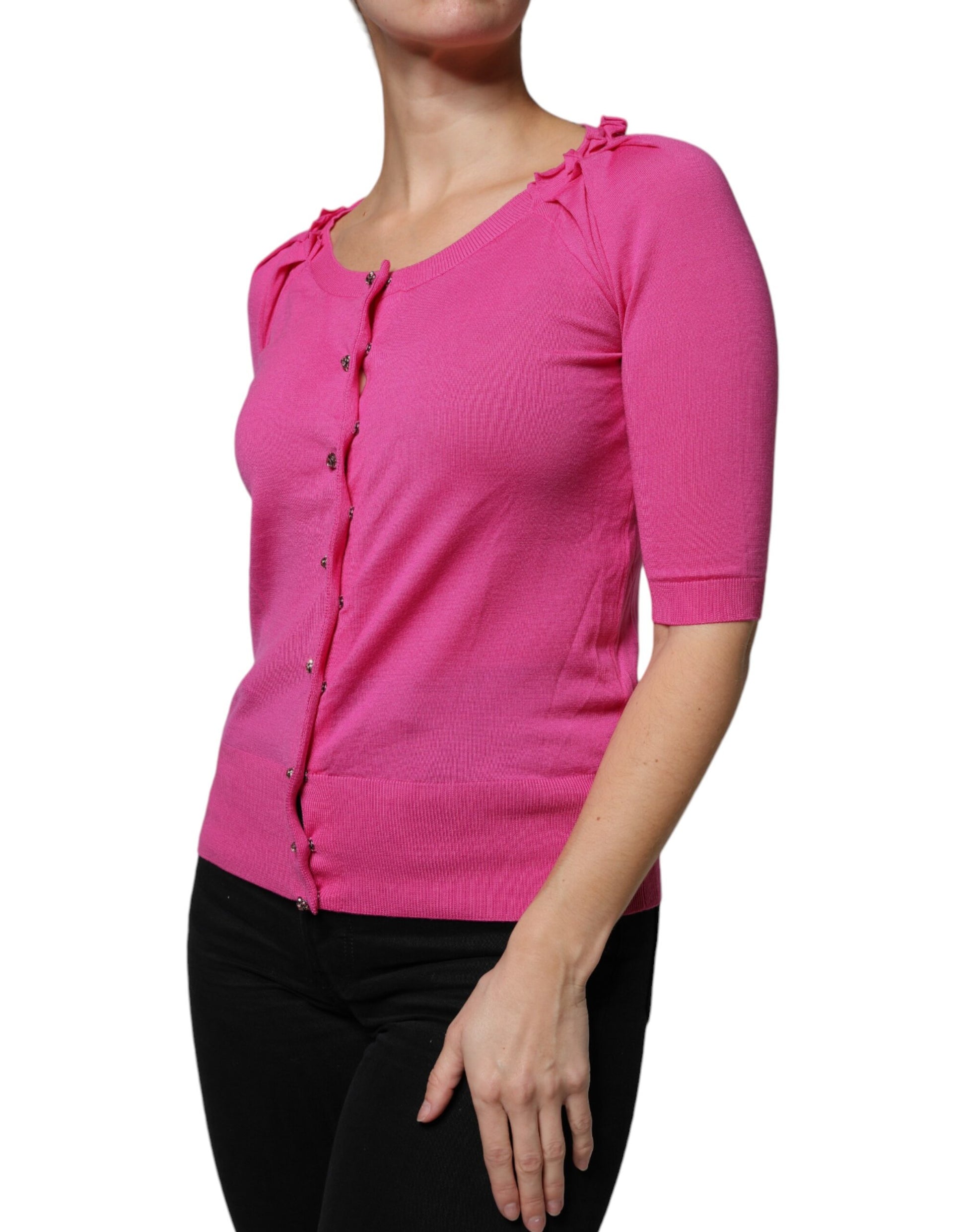 Dolce & Gabbana Pink Wool Button Down Cardigan Sweater - ACCEXO