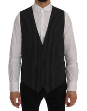 Dolce & Gabbana Elegant Gray Striped Vest Waistcoat - ACCEXO