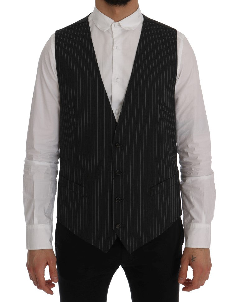 Dolce & Gabbana Elegant Gray Striped Vest Waistcoat - ACCEXO
