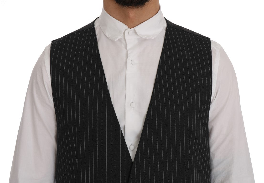 Dolce & Gabbana Elegant Gray Striped Vest Waistcoat - ACCEXO