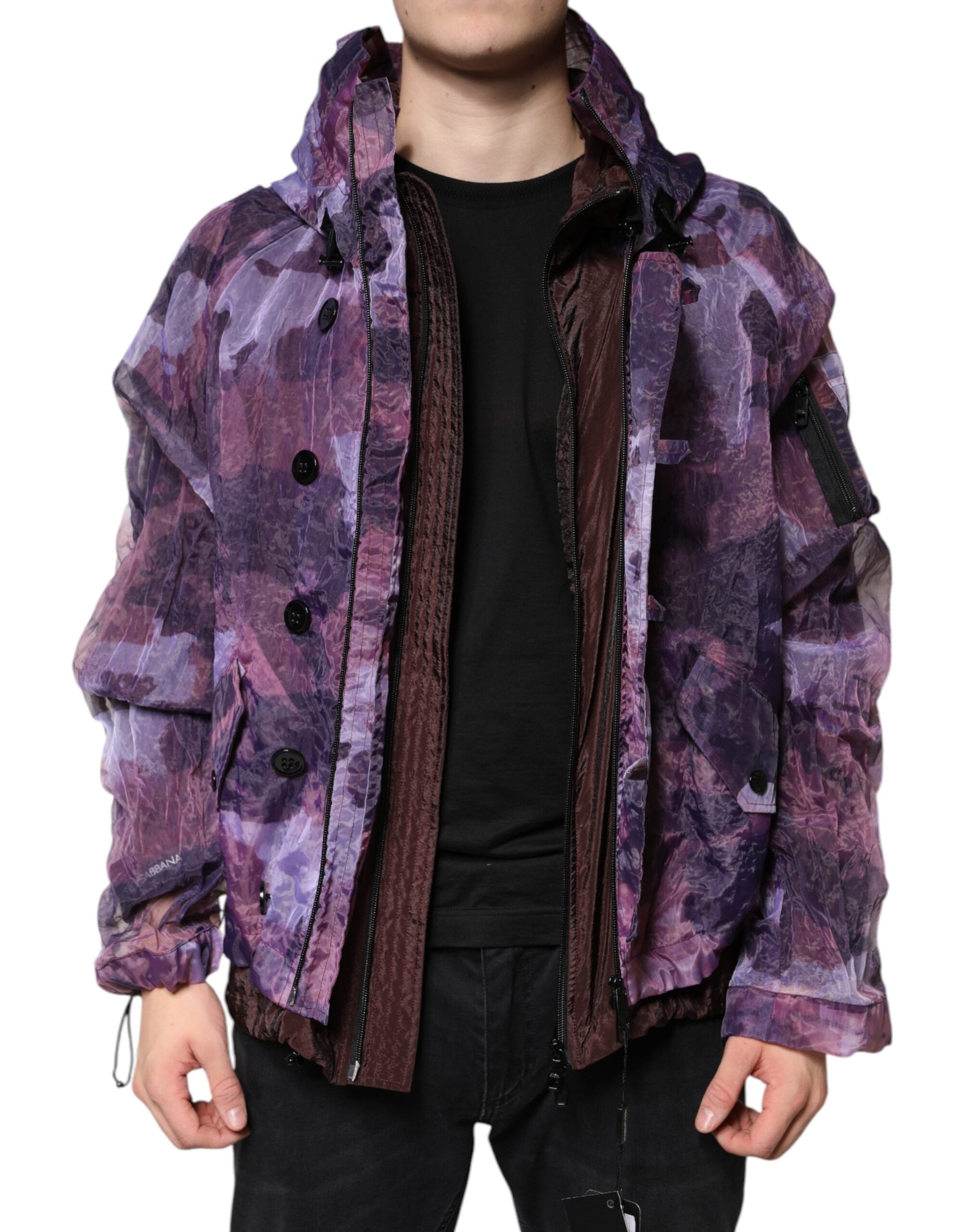 Dolce & Gabbana Purple Camouflage Hooded Men Blouson Jacket - ACCEXO