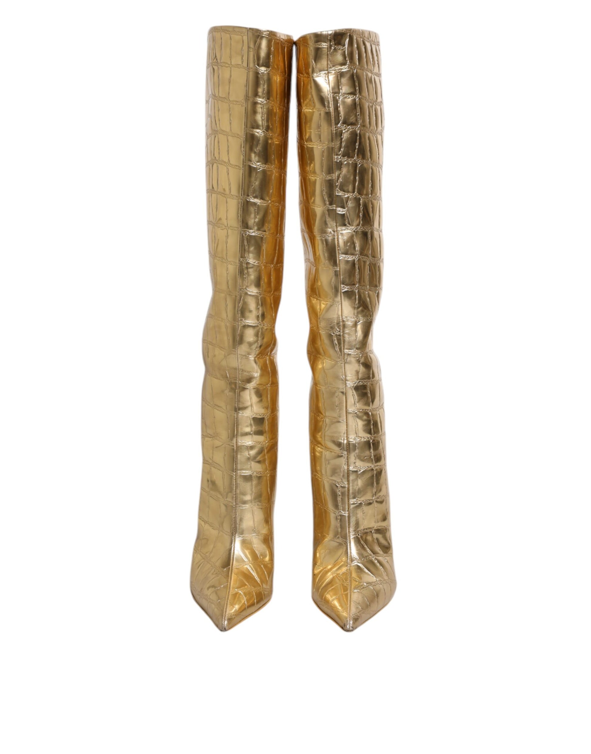 Dolce & Gabbana Gold Leather Stiletto Heels High Boots Shoes - ACCEXO