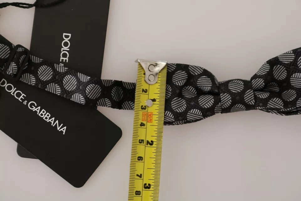 Dolce & Gabbana Black Silk Circles Men Necktie Bow Tie - ACCEXO