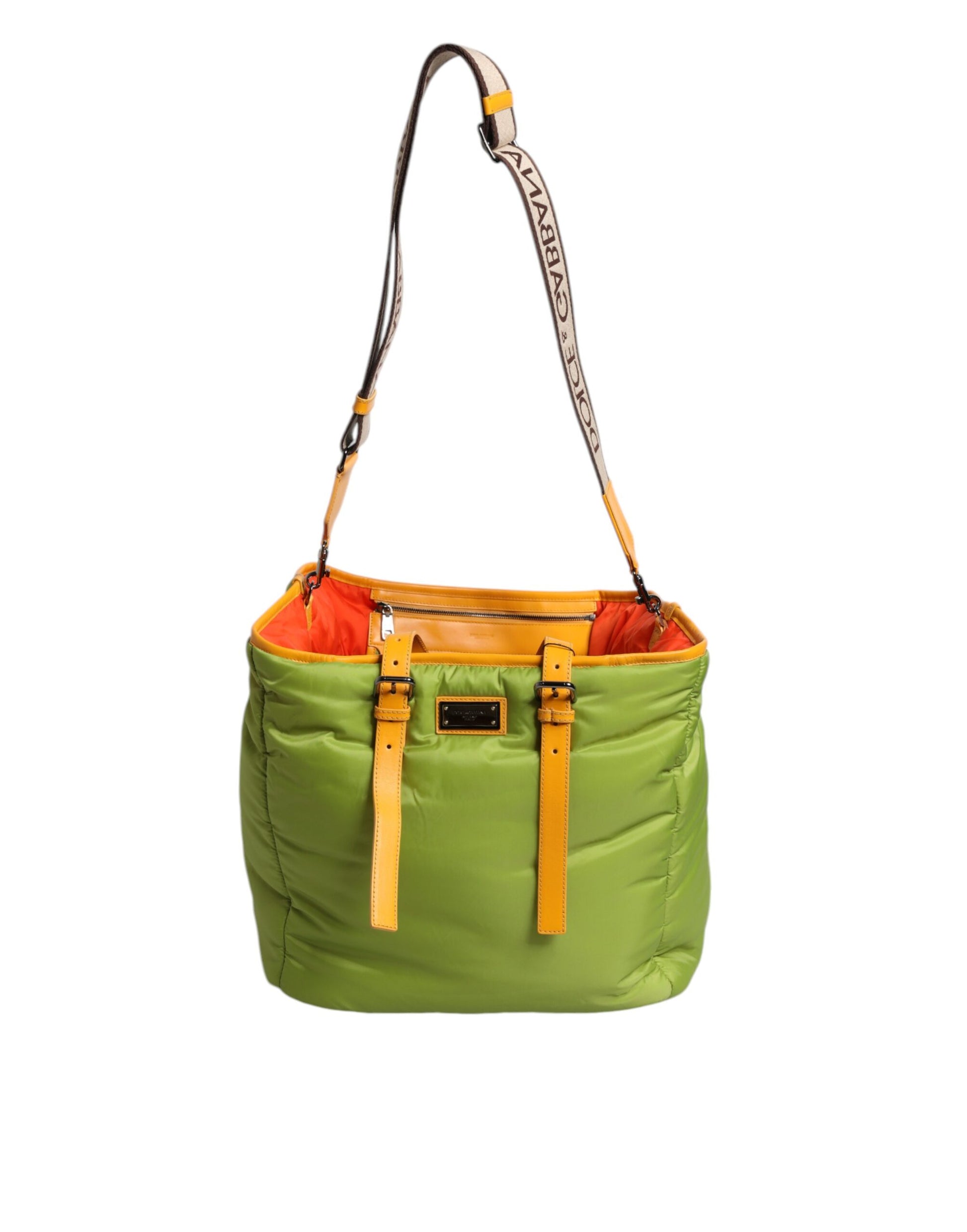 Dolce & Gabbana Green Nylon Padded Logo Plaque Tote Crossbody Bag - ACCEXO