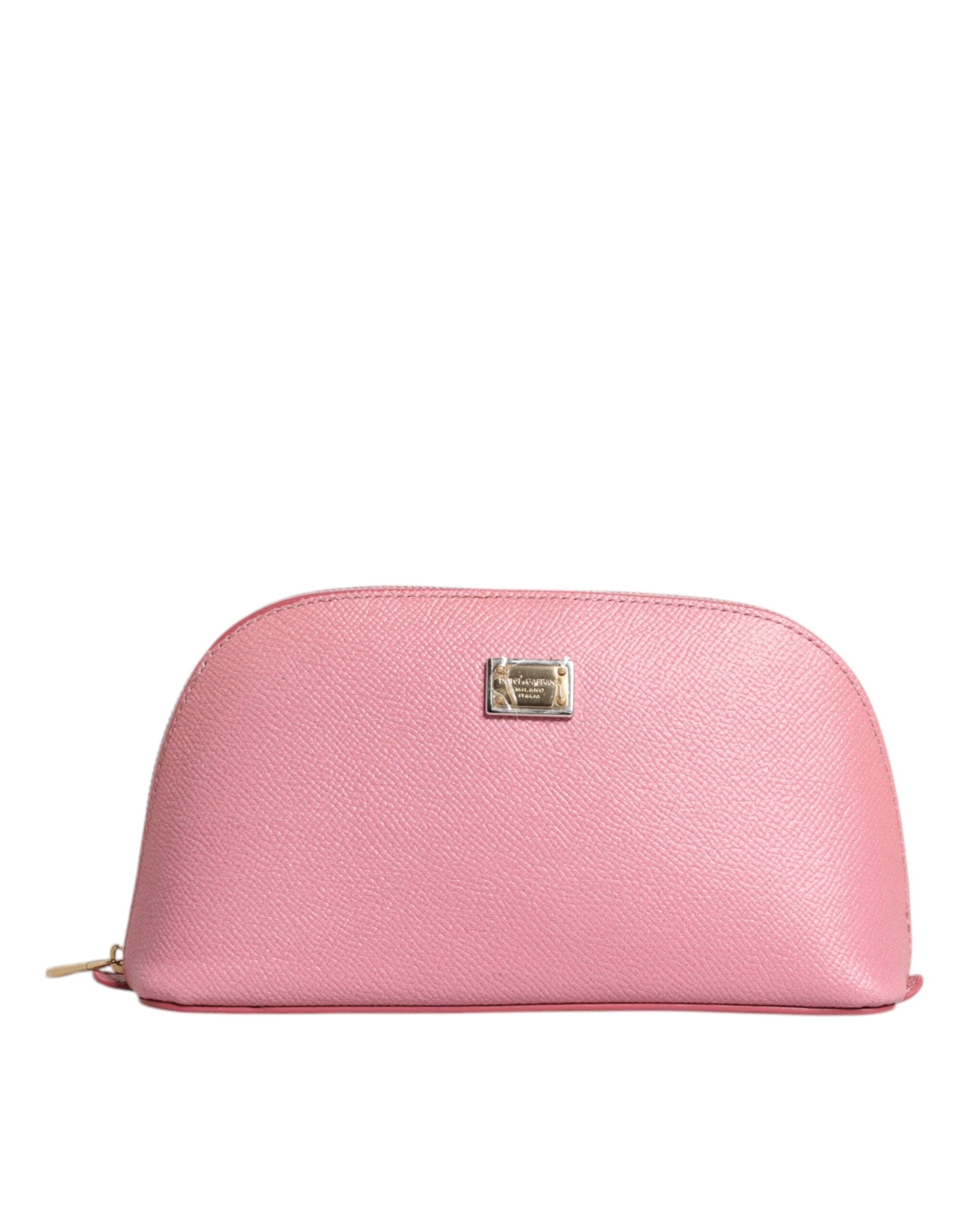 Dolce & Gabbana Pink Leather DG Logo Zip Around Hand Purse Pouch Wallet - ACCEXO