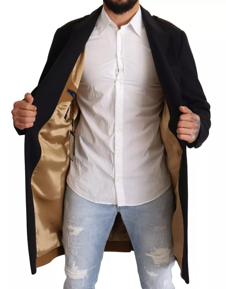 Dolce & Gabbana Blue Trench Coat Long Wool Stretch Jacket - ACCEXO