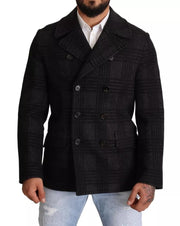 Dolce & Gabbana Black Trench Coat Check Wool Jacket - ACCEXO