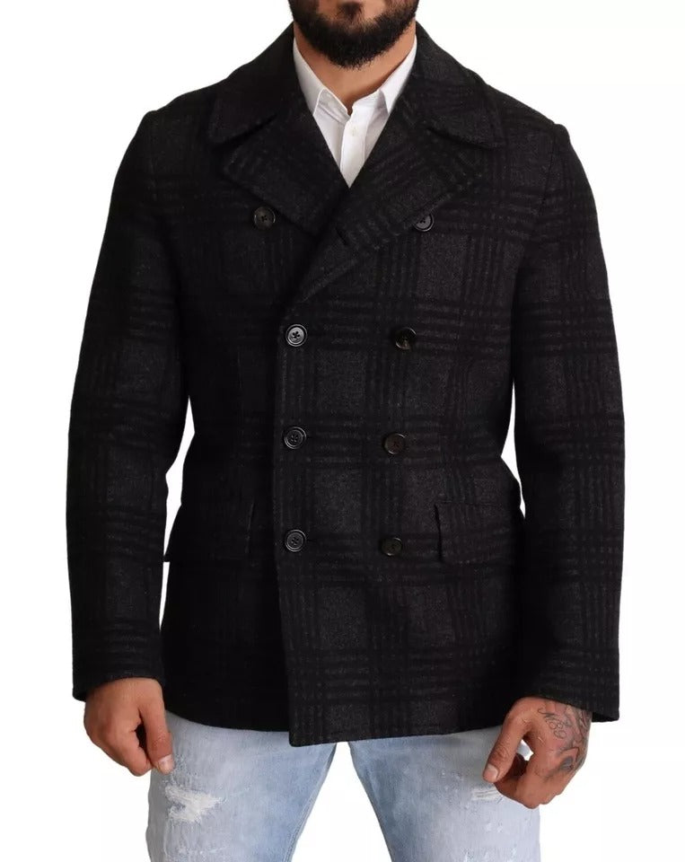 Dolce & Gabbana Black Trench Coat Check Wool Jacket - ACCEXO