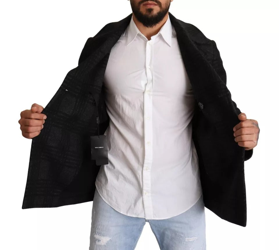 Dolce & Gabbana Black Trench Coat Check Wool Jacket - ACCEXO
